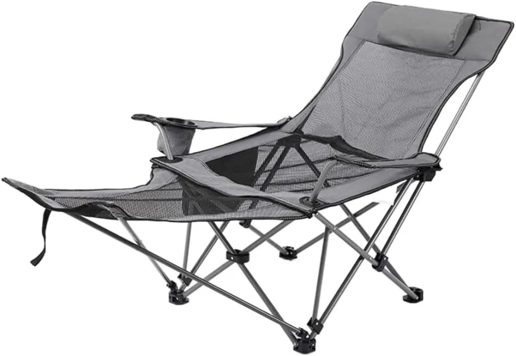 IRYZE Outdoor Chair Folding Camping Chair Folding Recliner Chair Camping Folding Chair Beach Sun Patio Chaise Lounge Chair Pool Lawn Lounger Camping Chair Foldable Chair (Color : Grey)