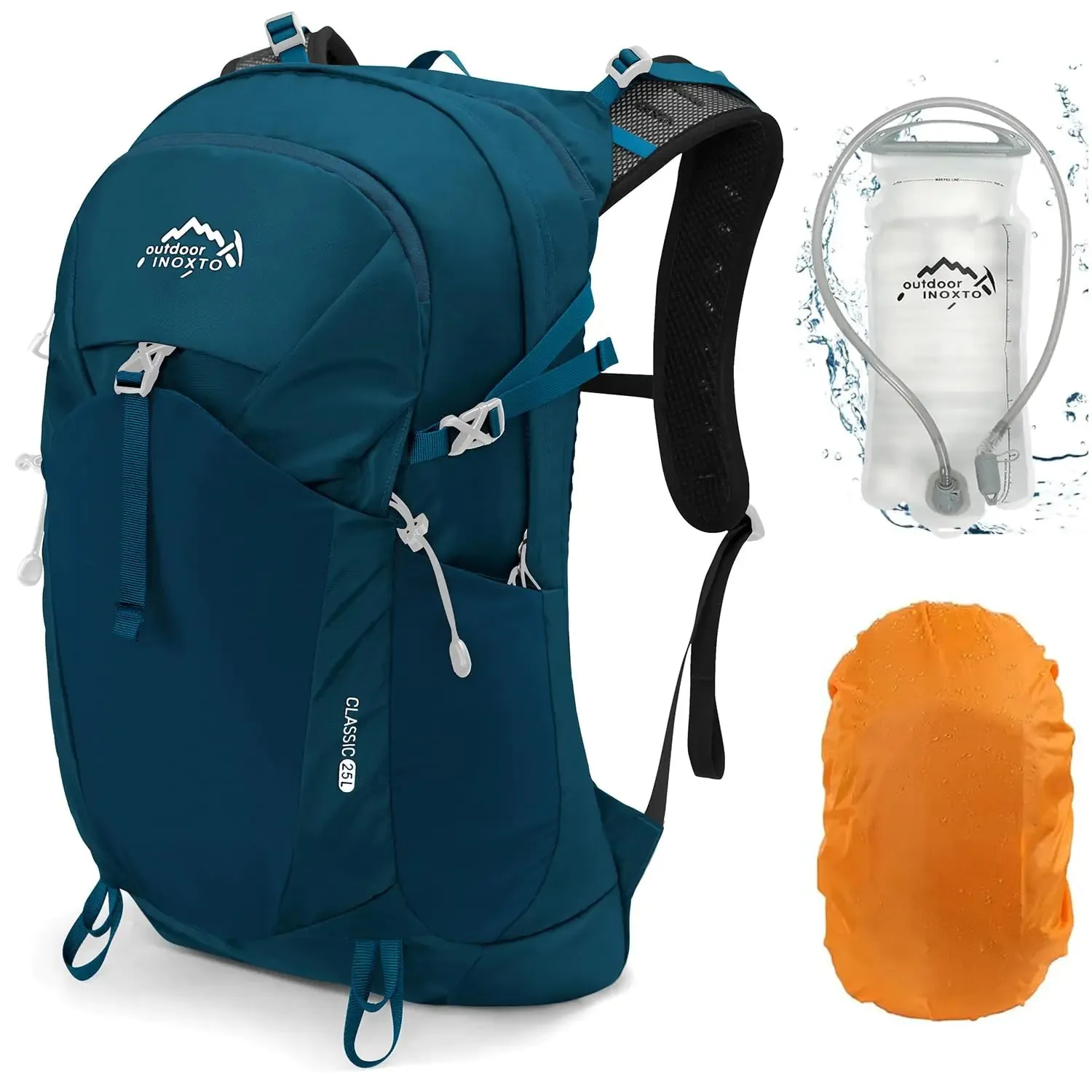 IX INOXTO Hiking Hydration Backpack with 3L Water Bladder for Men and Women – 25L Lightweight Water Backpack for Hiking, Cycling, Running, Climbing, and Camping (Orange / Blue)