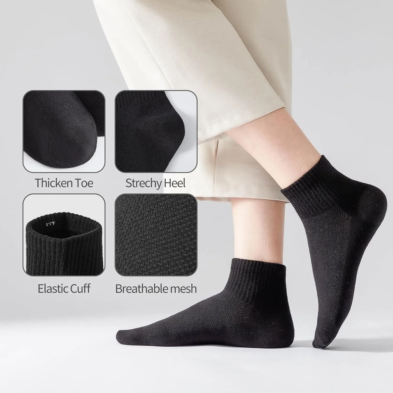 J-BOX Cotton Athletic Quarter Ankle Socks 8/10 Pack - Breathable Cushioned for Running, Gym & Daily Wear