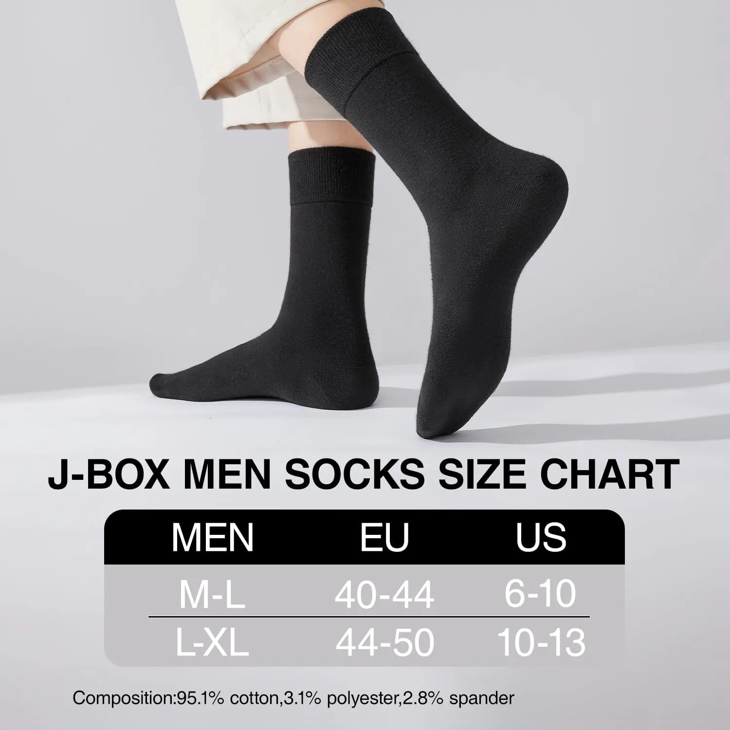 J-BOX Mens Cotton Crew Socks, Breathable Dress Socks, Casual Lightweight Comfortable (8/10 pairs)