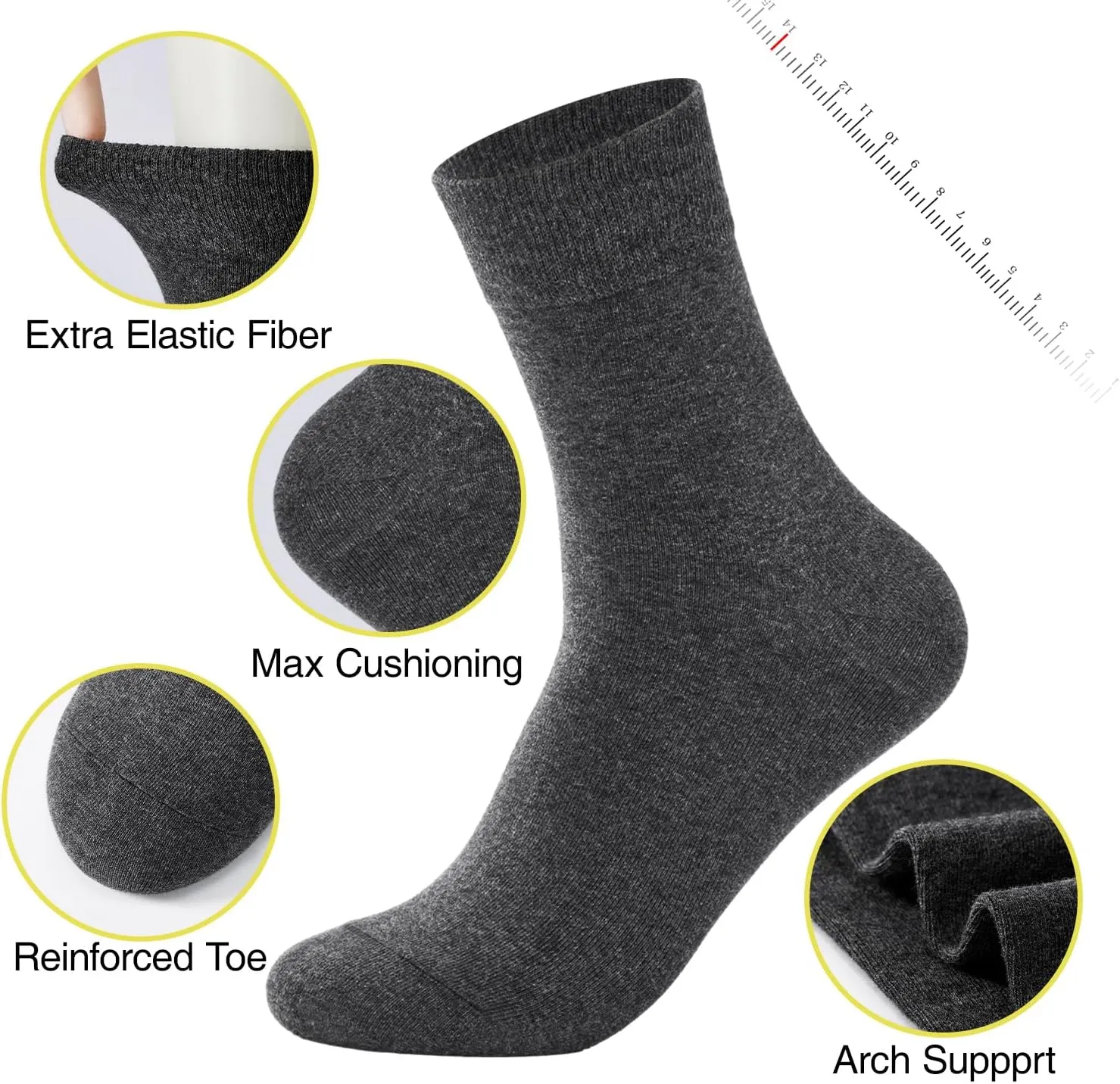 J-BOX Mens Cotton Crew Socks, Breathable Dress Socks, Casual Lightweight Comfortable (8/10 pairs)