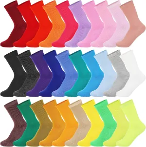 Jadive 30 Pairs Womens Crew Socks Solid Color Socks Lightweight Cute Women Cotton Gym Athletic