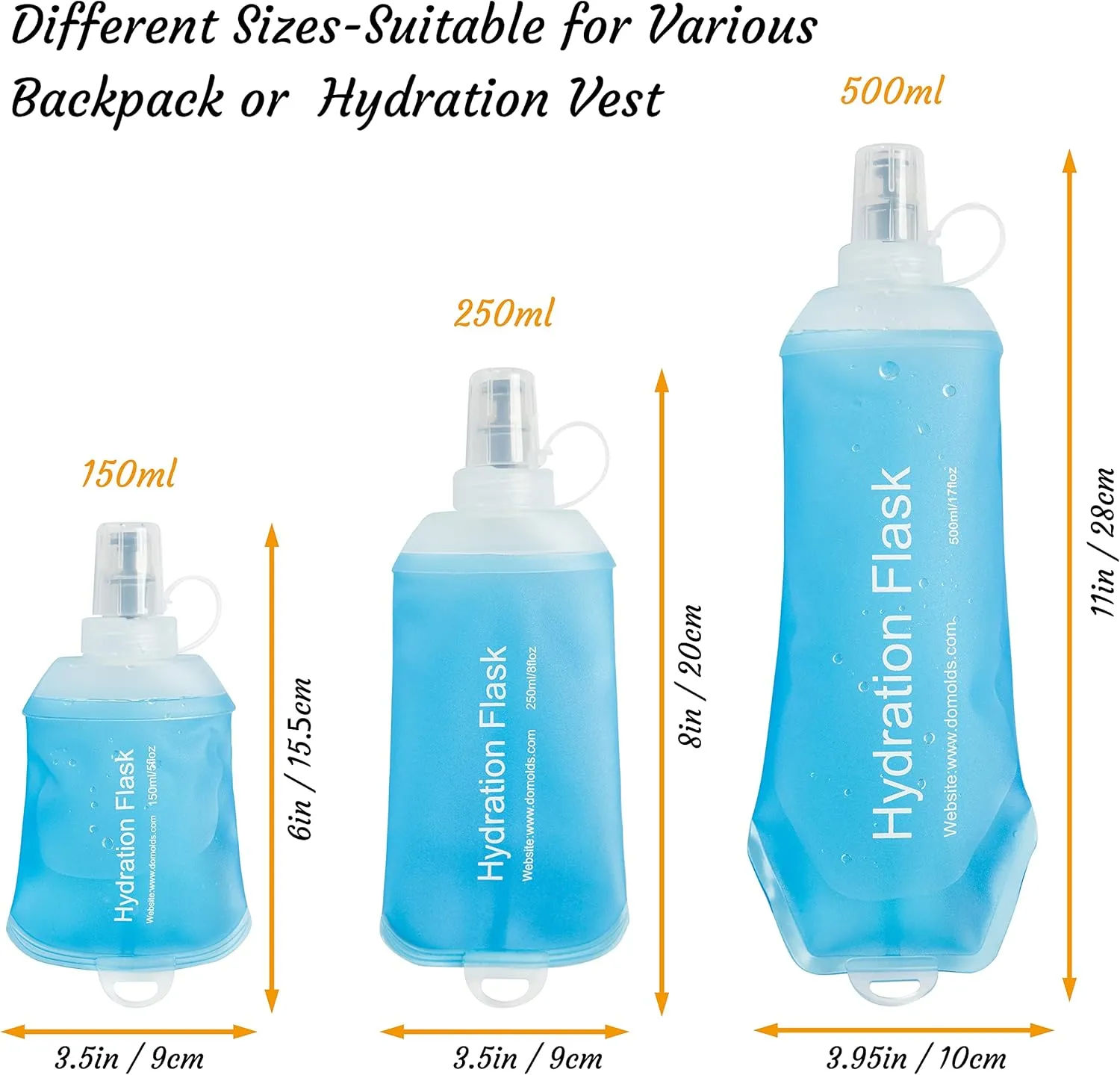 J.CARP 2Pcs 500ml Soft Flask Running Water Bottles, TPU Foldable Running Hydration Flask for Hydration Pack Cycling Hiking Climbing Outdoors Motorbike
