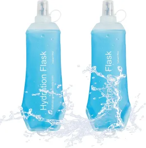 J.CARP 2Pcs 500ml Soft Flask Running Water Bottles, TPU Foldable Running Hydration Flask for Hydration Pack Cycling Hiking Climbing Outdoors Motorbike