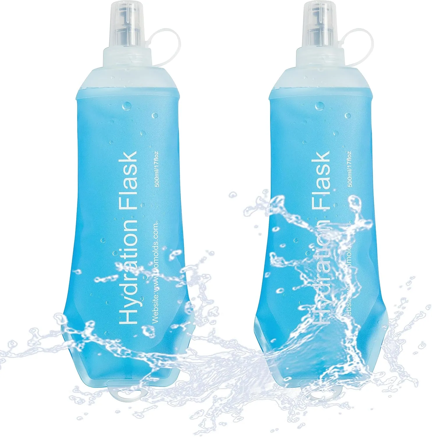 J.CARP 2Pcs 500ml Soft Flask Running Water Bottles, TPU Foldable Running Hydration Flask for Hydration Pack Cycling Hiking Climbing Outdoors Motorbike