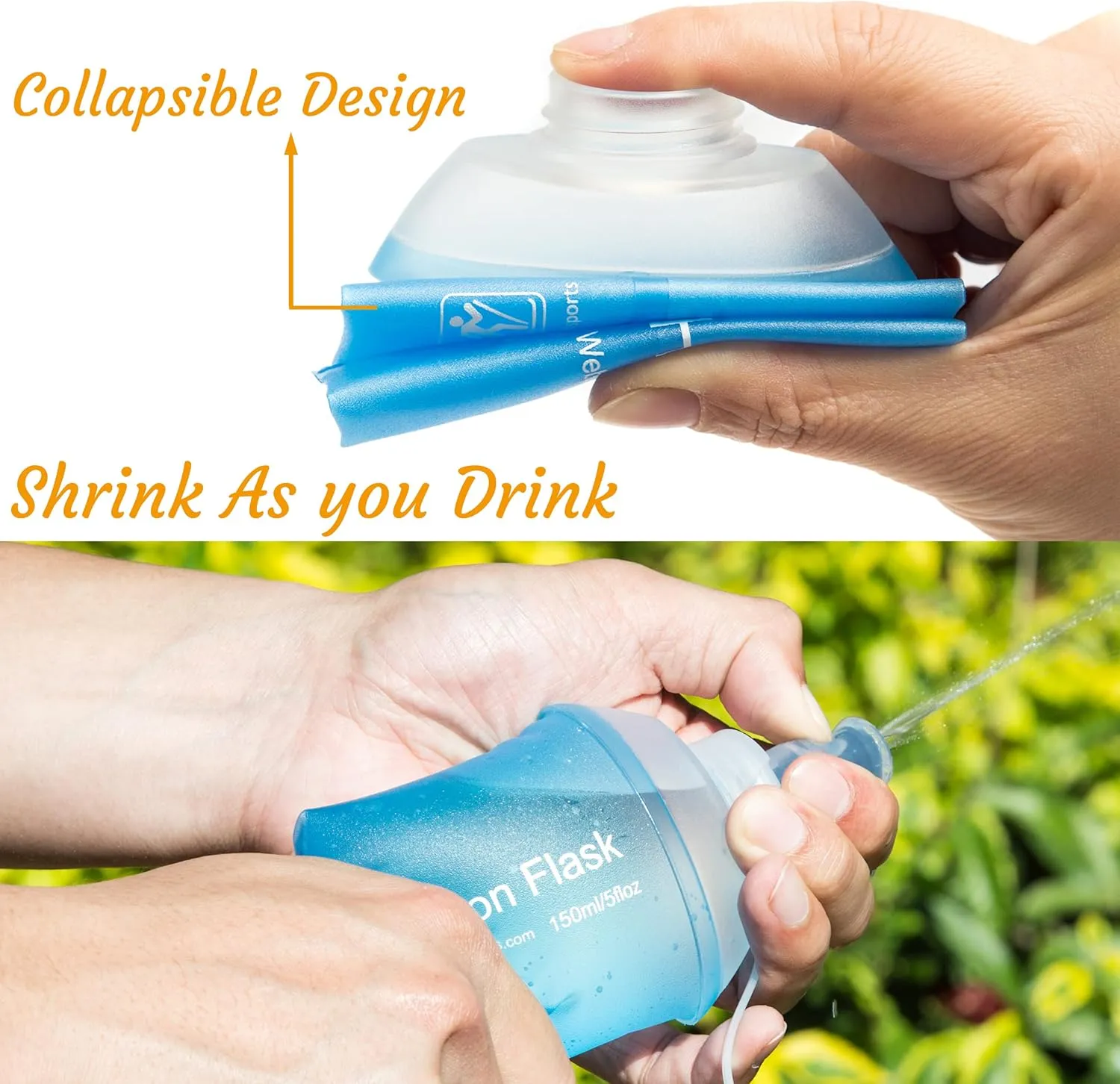 J.CARP 2Pcs 500ml Soft Flask Running Water Bottles, TPU Foldable Running Hydration Flask for Hydration Pack Cycling Hiking Climbing Outdoors Motorbike
