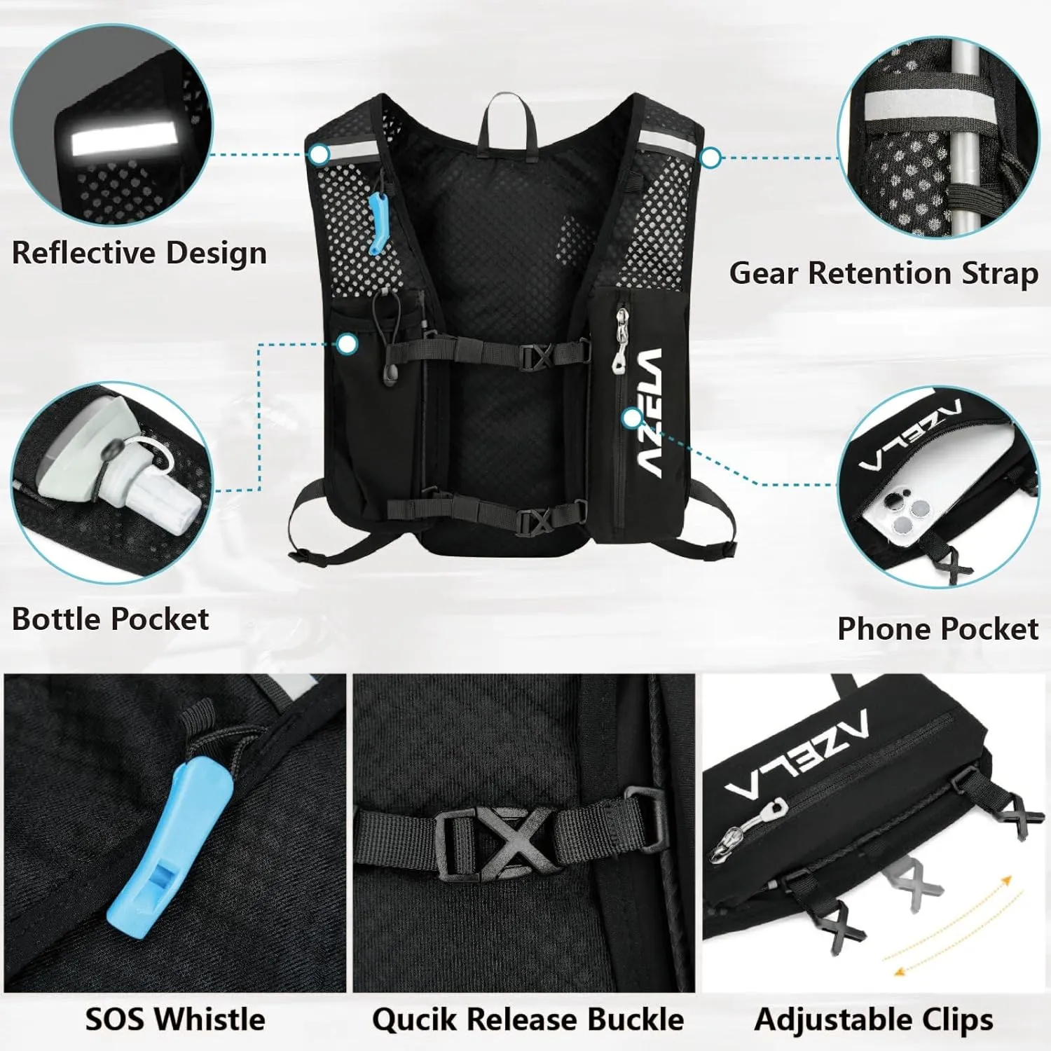 JEELAD 5L Hydration Backpack with 1.5L Water Bladder for Hiking Trail Running Gear Cycling Marathon