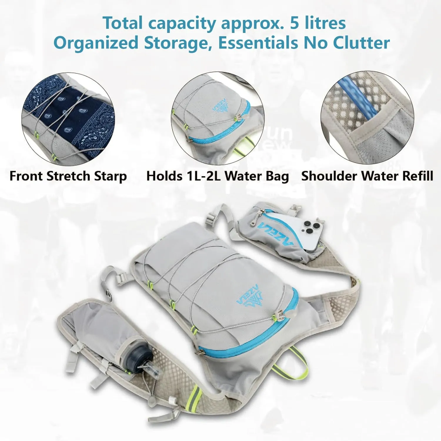 JEELAD Hydration Backpack, 5L Capacity, 1.5L Water Bladder, for Hiking, Running, Cycling