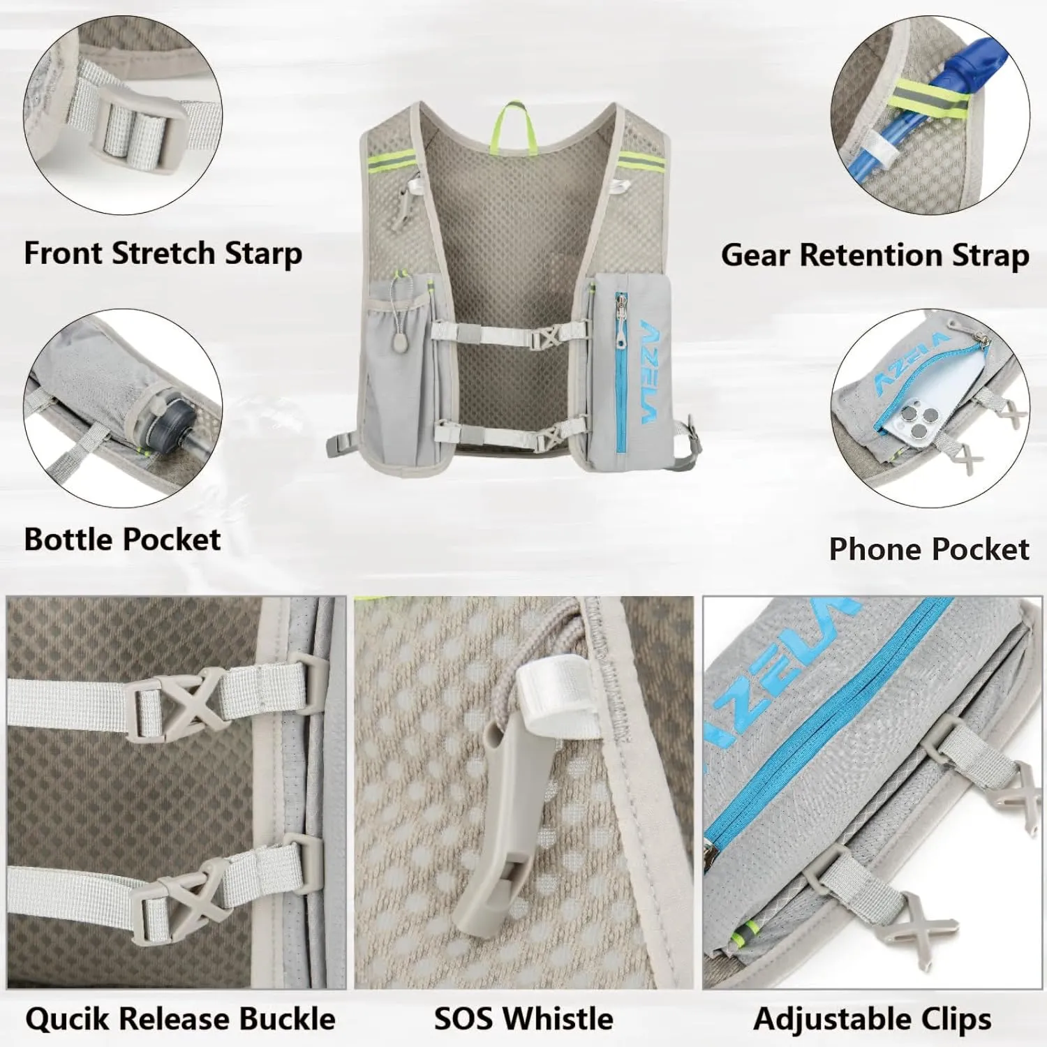 JEELAD Hydration Backpack, 5L Capacity, 1.5L Water Bladder, for Hiking, Running, Cycling