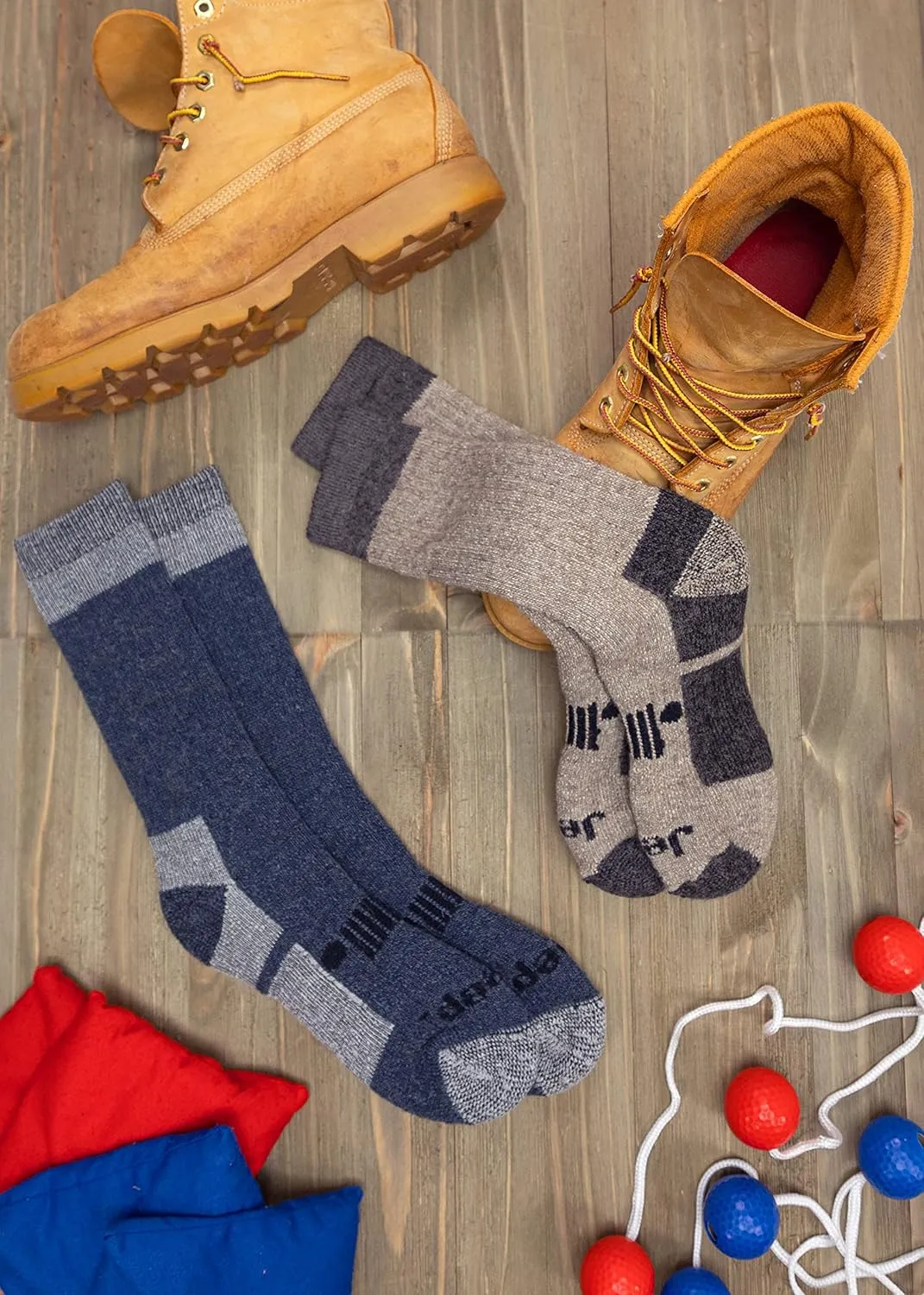 Jeep Men's Performance Wool Hiking Crew Socks-2 Pair Pack-Heavyweight Cushioned Comfort