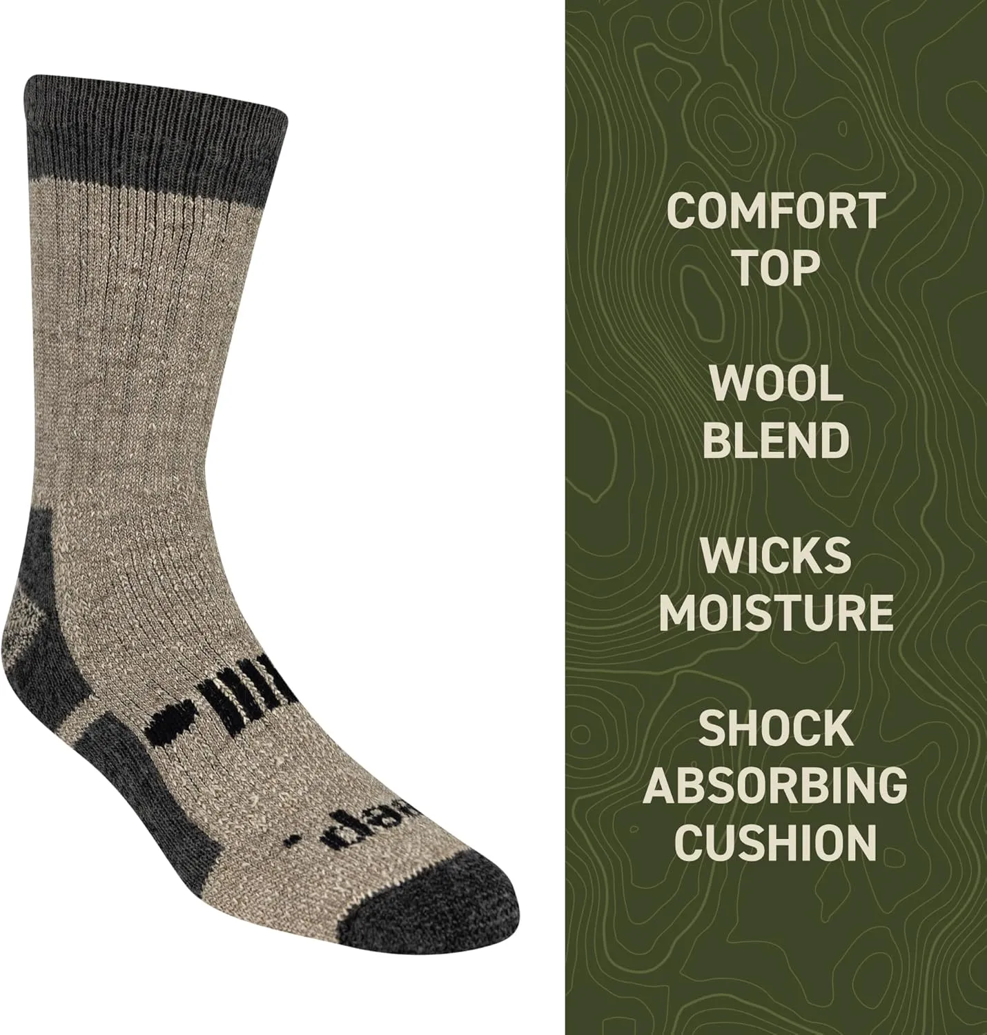Jeep Men's Performance Wool Hiking Crew Socks-2 Pair Pack-Heavyweight Cushioned Comfort