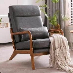 JOYBASE Mid Century Modern Lounge Chair - High Back, Wooden Frame, Comfortable Reading Chair for Living Room, Office, Bedroom (Dark Grey, Bronzing Cloth)