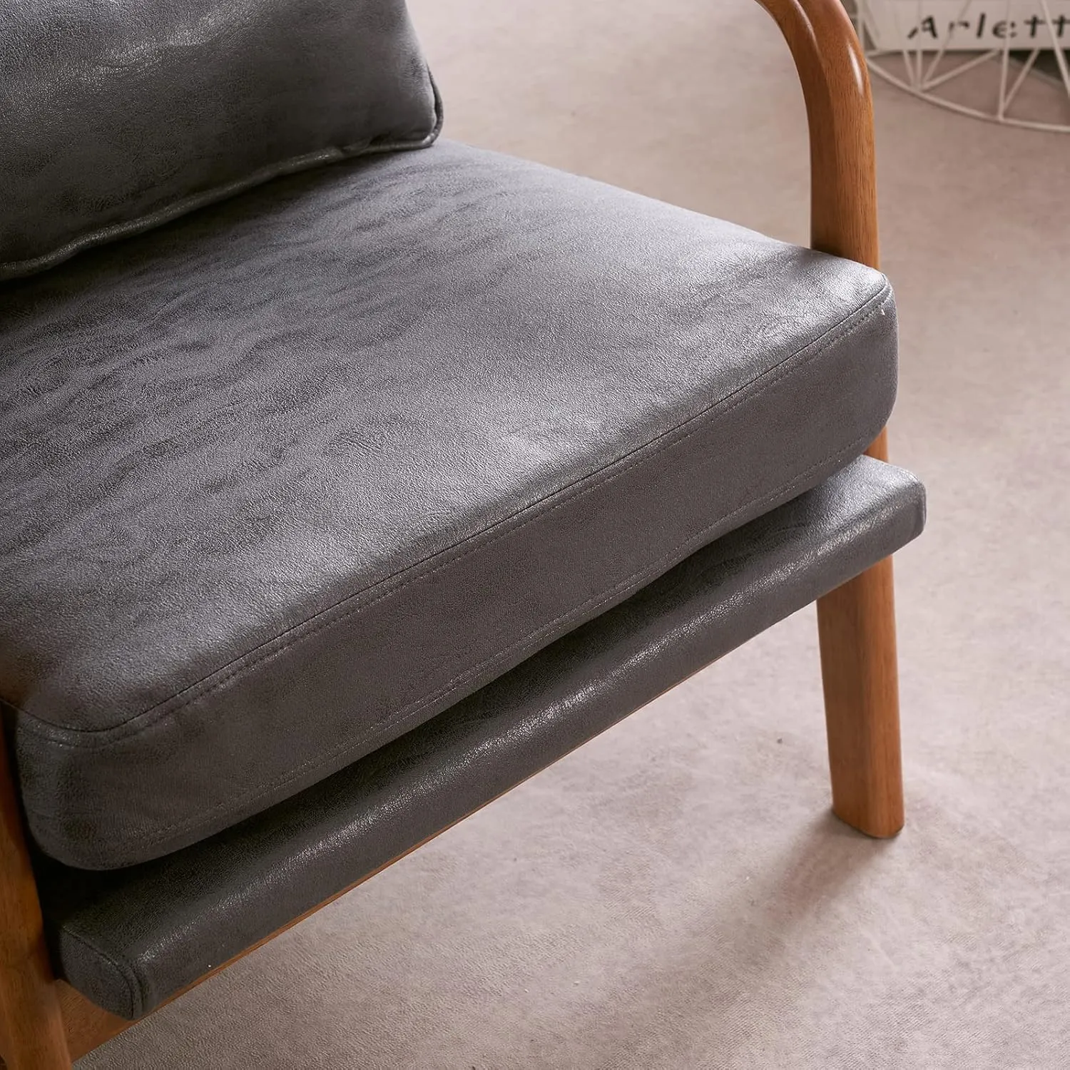 JOYBASE Mid Century Modern Lounge Chair - High Back, Wooden Frame, Comfortable Reading Chair for Living Room, Office, Bedroom (Dark Grey, Bronzing Cloth)