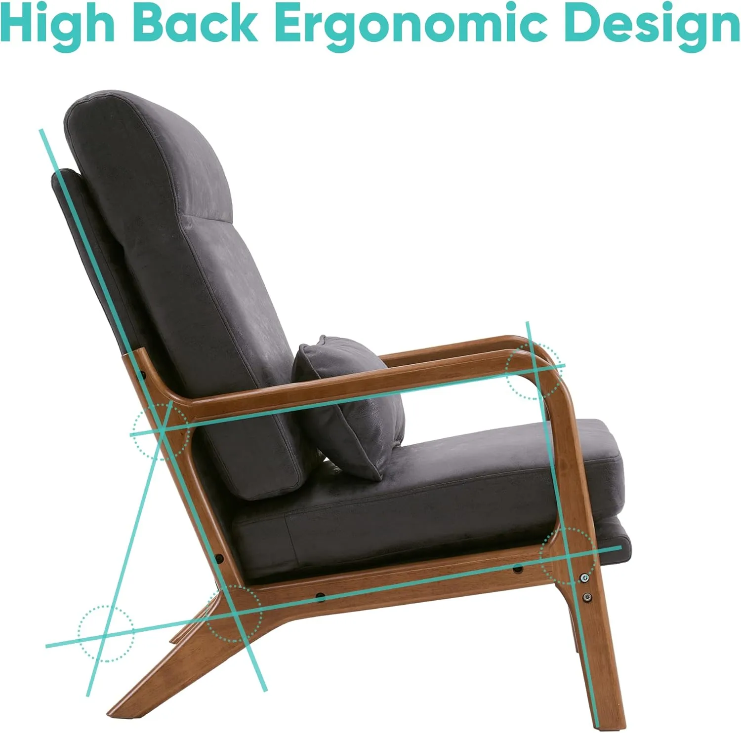 JOYBASE Mid Century Modern Lounge Chair - High Back, Wooden Frame, Comfortable Reading Chair for Living Room, Office, Bedroom (Dark Grey, Bronzing Cloth)