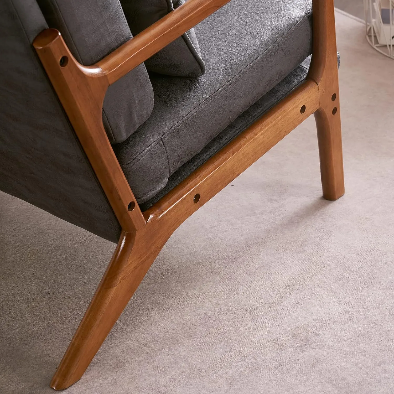 JOYBASE Mid Century Modern Lounge Chair - High Back, Wooden Frame, Comfortable Reading Chair for Living Room, Office, Bedroom (Dark Grey, Bronzing Cloth)
