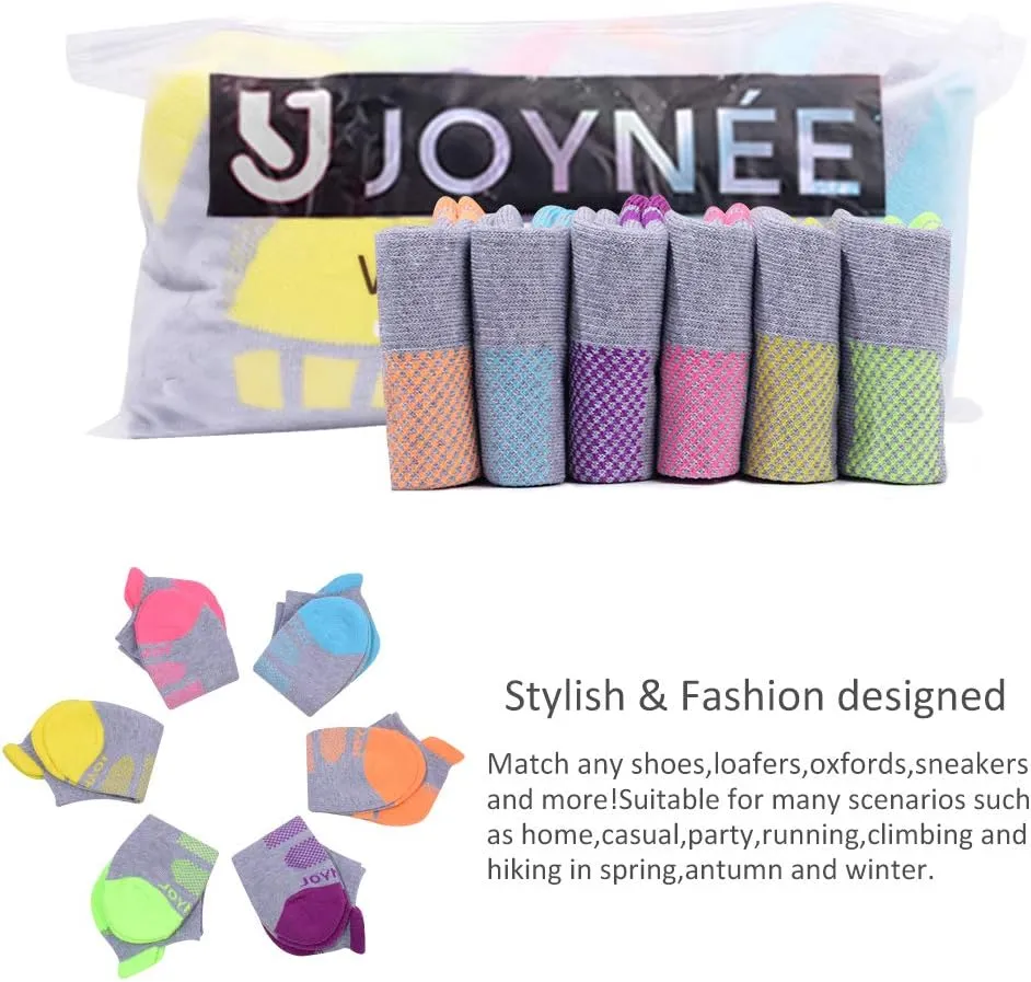 JOYNÉE 6 Pairs Women's Ankle Athletic Running Socks Performance Cushioned Low Cut Sports Socks with Heel Tab