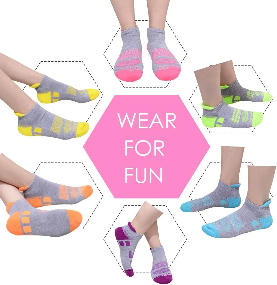 JOYNÉE 6 Pairs Women's Ankle Athletic Running Socks Performance Cushioned Low Cut Sports Socks with Heel Tab