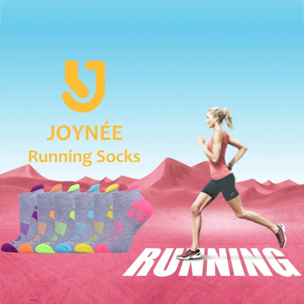 JOYNÉE 6 Pairs Women's Ankle Athletic Running Socks Performance Cushioned Low Cut Sports Socks with Heel Tab