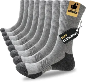 JOYNÉE 8 Pairs Mens Cushioned Crew Athletic Socks, Moisture Wicking Breathable Socks for Sport Running,Grey,Sock Size:10-13