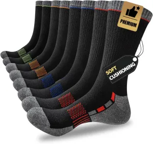 JOYNÉE 8 Pairs Mens Cushioned Crew Athletic Socks, Moisture Wicking Breathable Socks for Sport Running,Multicolor 1,Sock Size:10-13