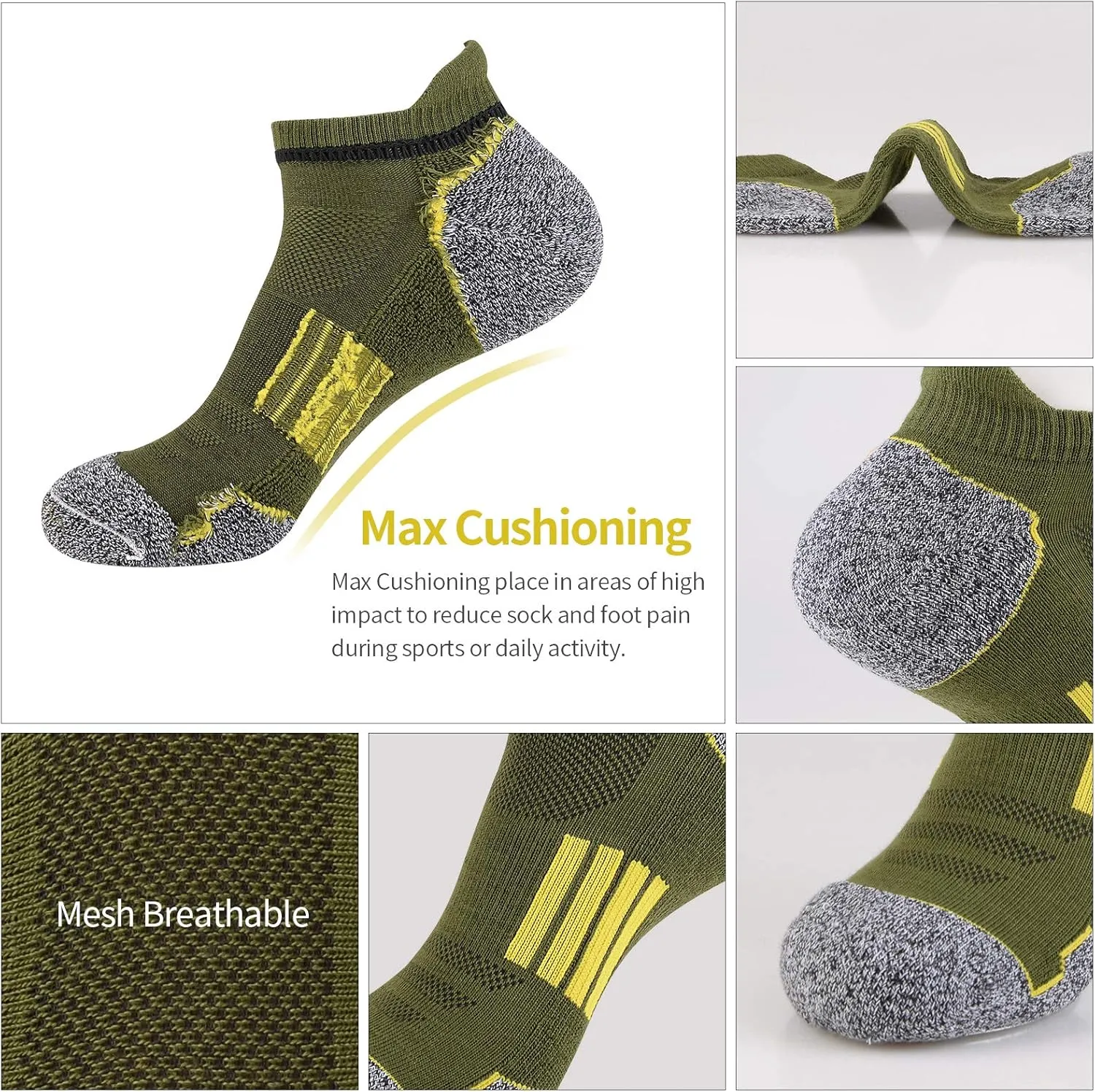 JOYNÉE Mens Ankle Athletic Low Cut Socks Running Sports Cushioned Sock for Men 6 Pack