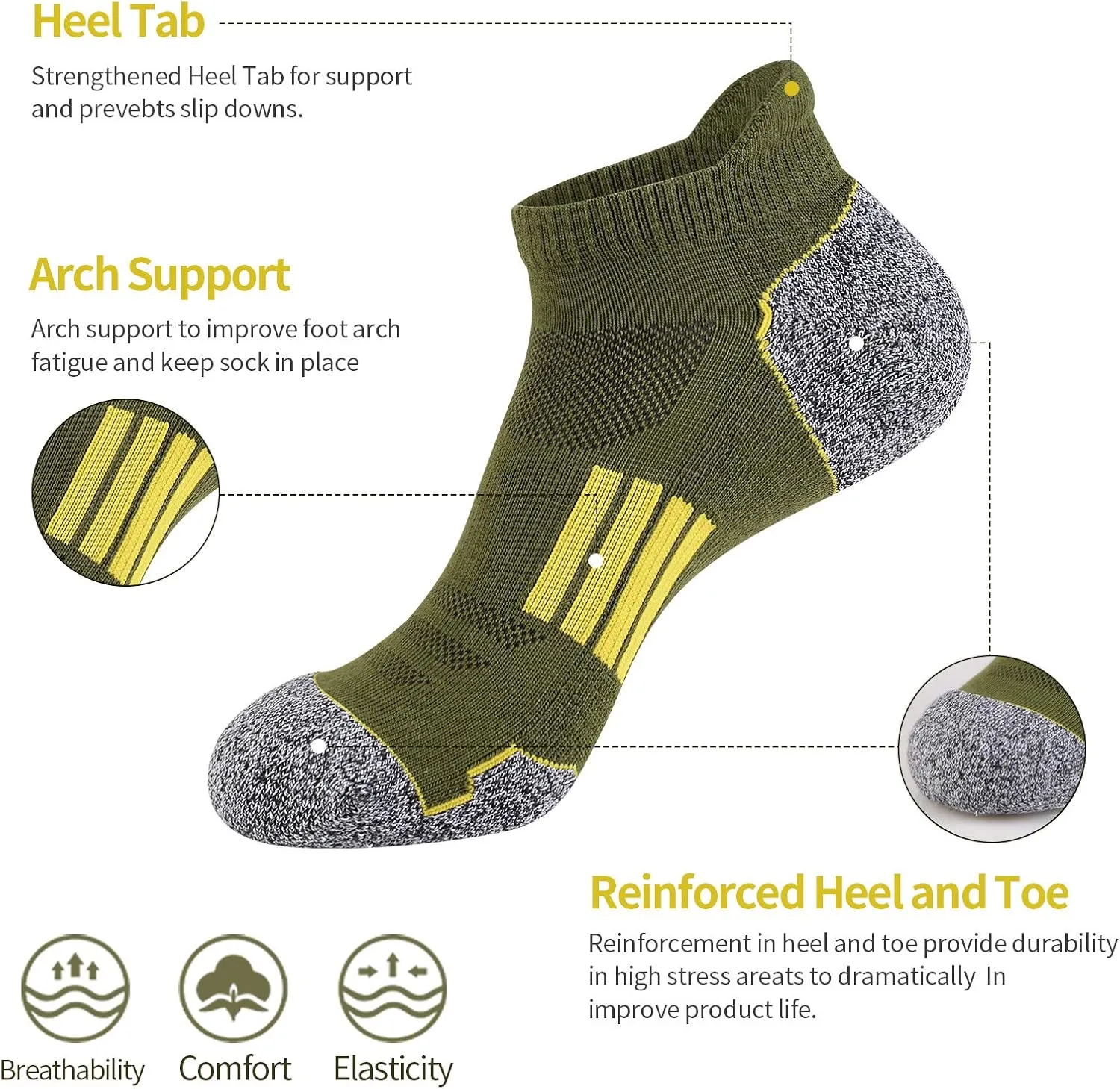 JOYNÉE Mens Ankle Athletic Low Cut Socks Running Sports Cushioned Sock for Men 6 Pack