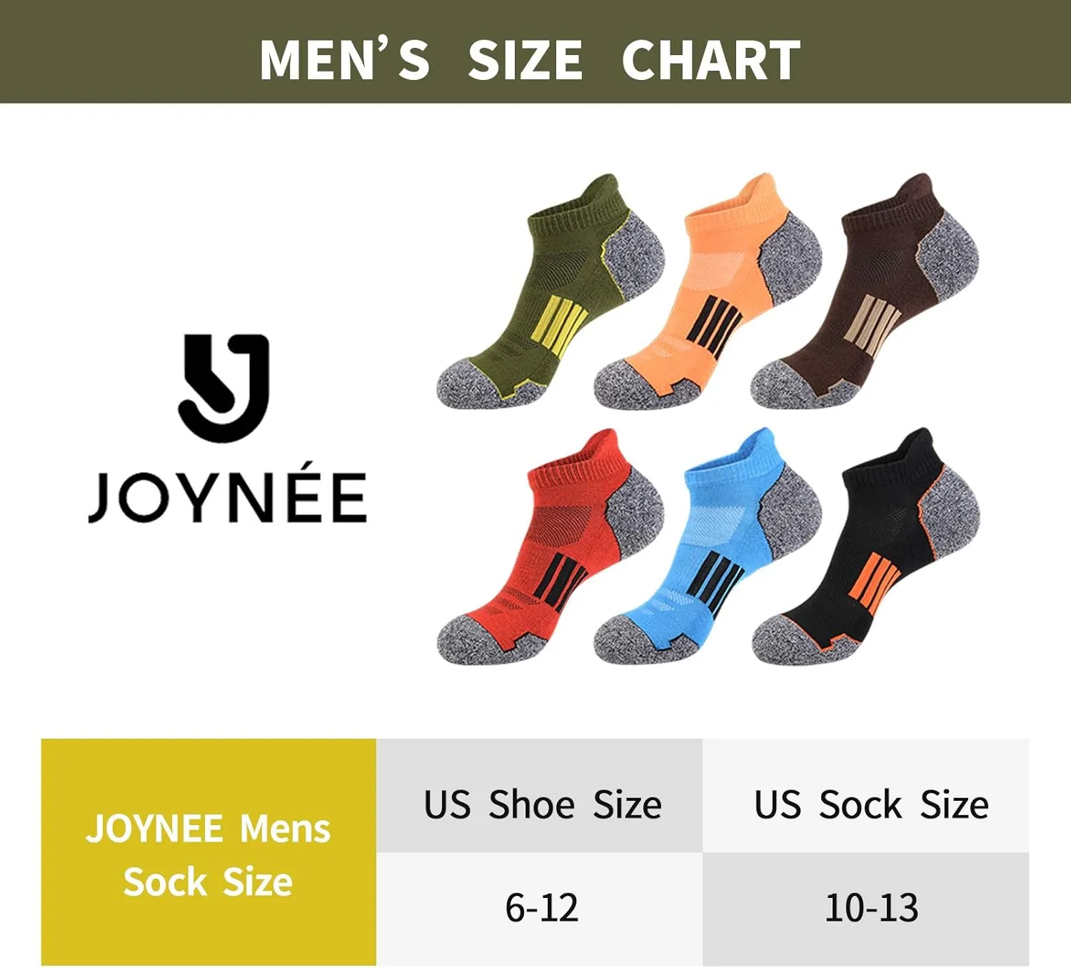 JOYNÉE Mens Ankle Athletic Low Cut Socks Running Sports Cushioned Sock for Men 6 Pack