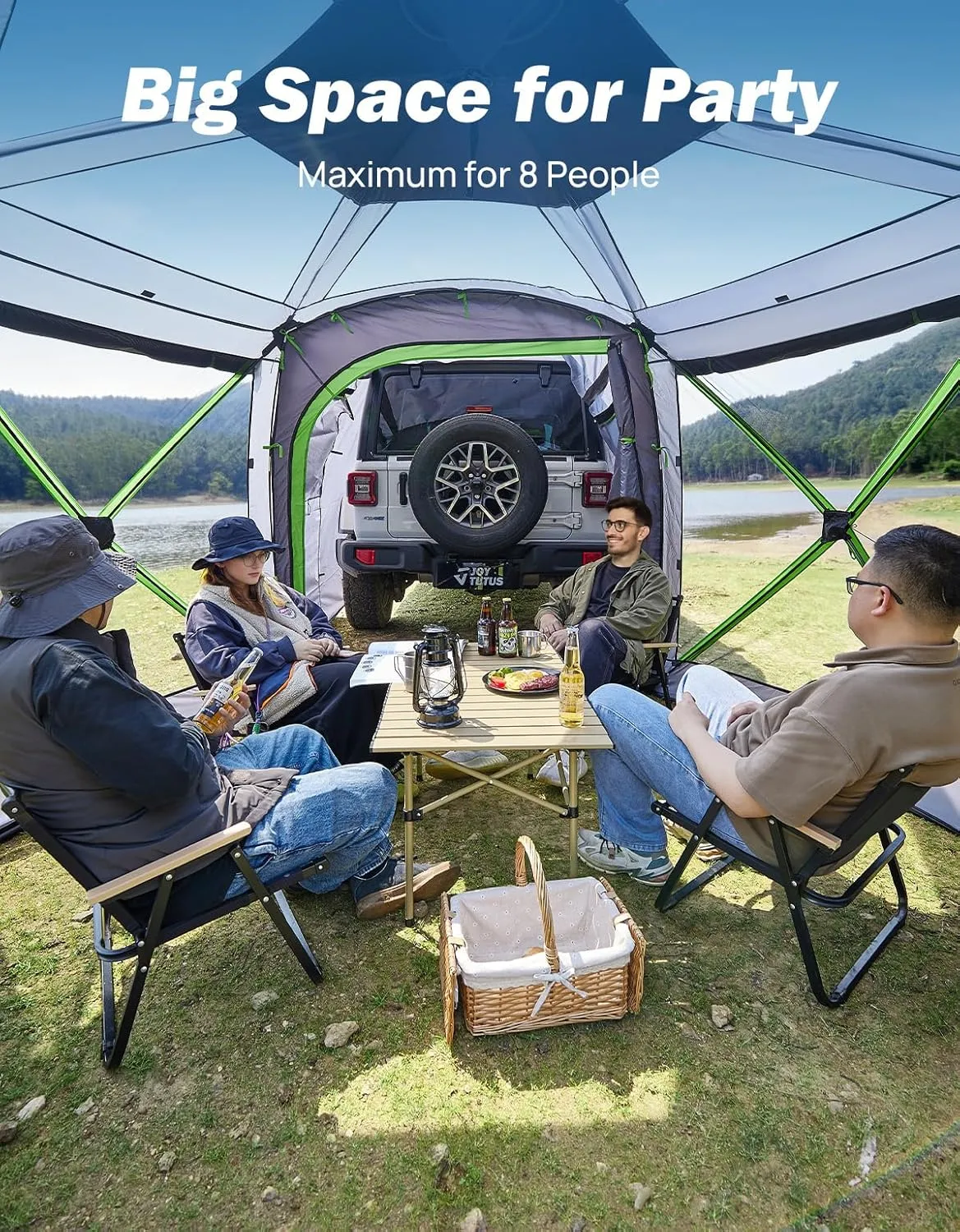 JOYTUTUS Dual-Use Pop up SUV Tents for Camping, 10 x10.5 Ft Big Space 2 Rooms Car Tent, SUV Tailgate Tent for Family Camping, 5 Sides Canopy, Portable Carry Bag, Gray Green