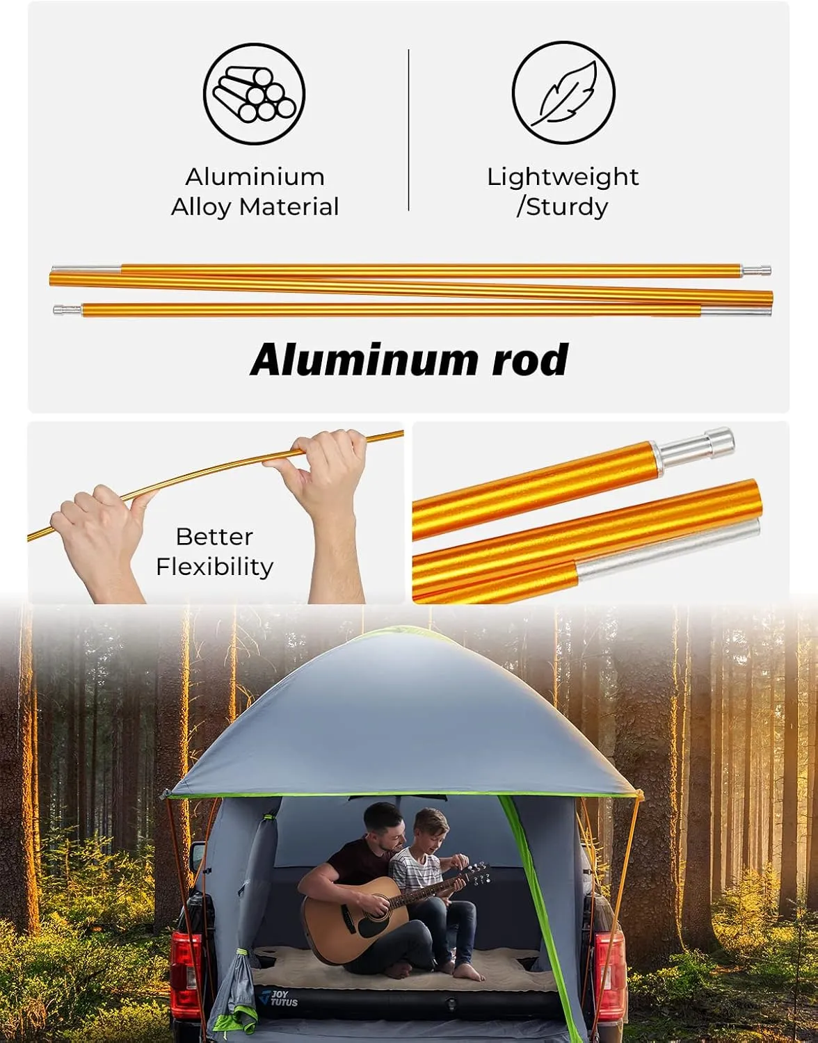 JOYTUTUS Pickup Truck Tent 6.5ft Bed Tent with Removable Awning, Waterproof PU2000mm Double Layer for 2 Person, Portable Truck Bed Tent - Green, Aluminum Pole