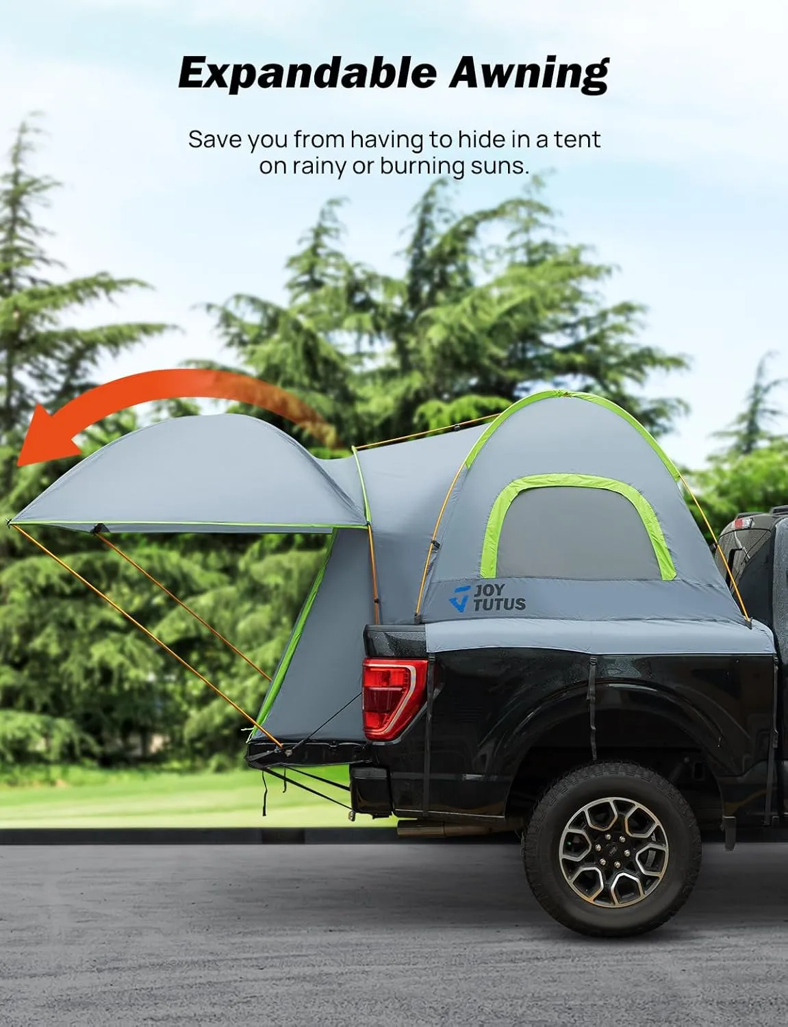 JOYTUTUS Pickup Truck Tent 6.5ft Bed Tent with Removable Awning, Waterproof PU2000mm Double Layer for 2 Person, Portable Truck Bed Tent - Green, Aluminum Pole