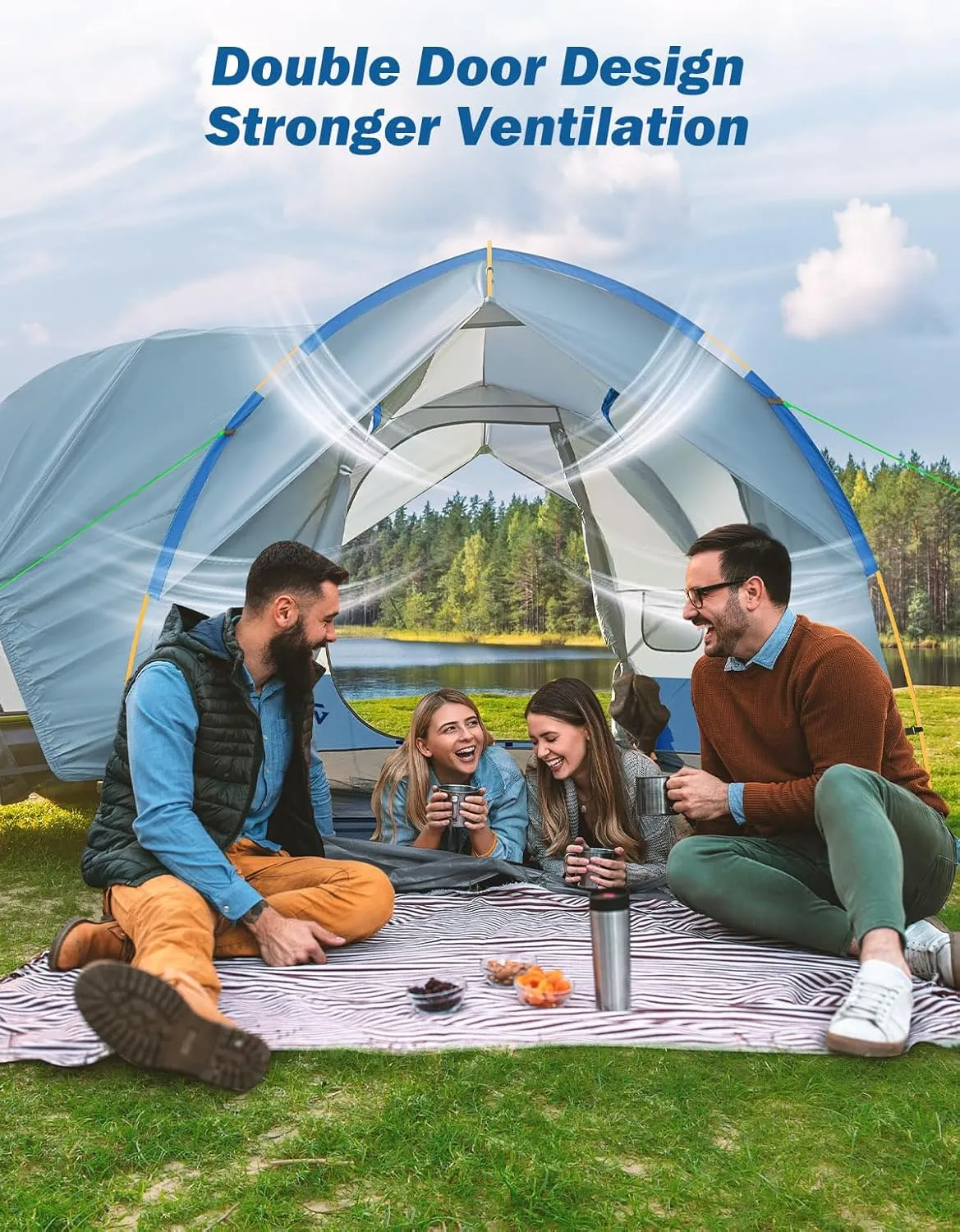 JOYTUTUS SUV Tent for Camping with Rainfly, Double Door Design Car Tent with Aluminum Poles, SUV Tailgate Tent with Waterproof PU2000mm Double Layer for 6-8 Person, Blue