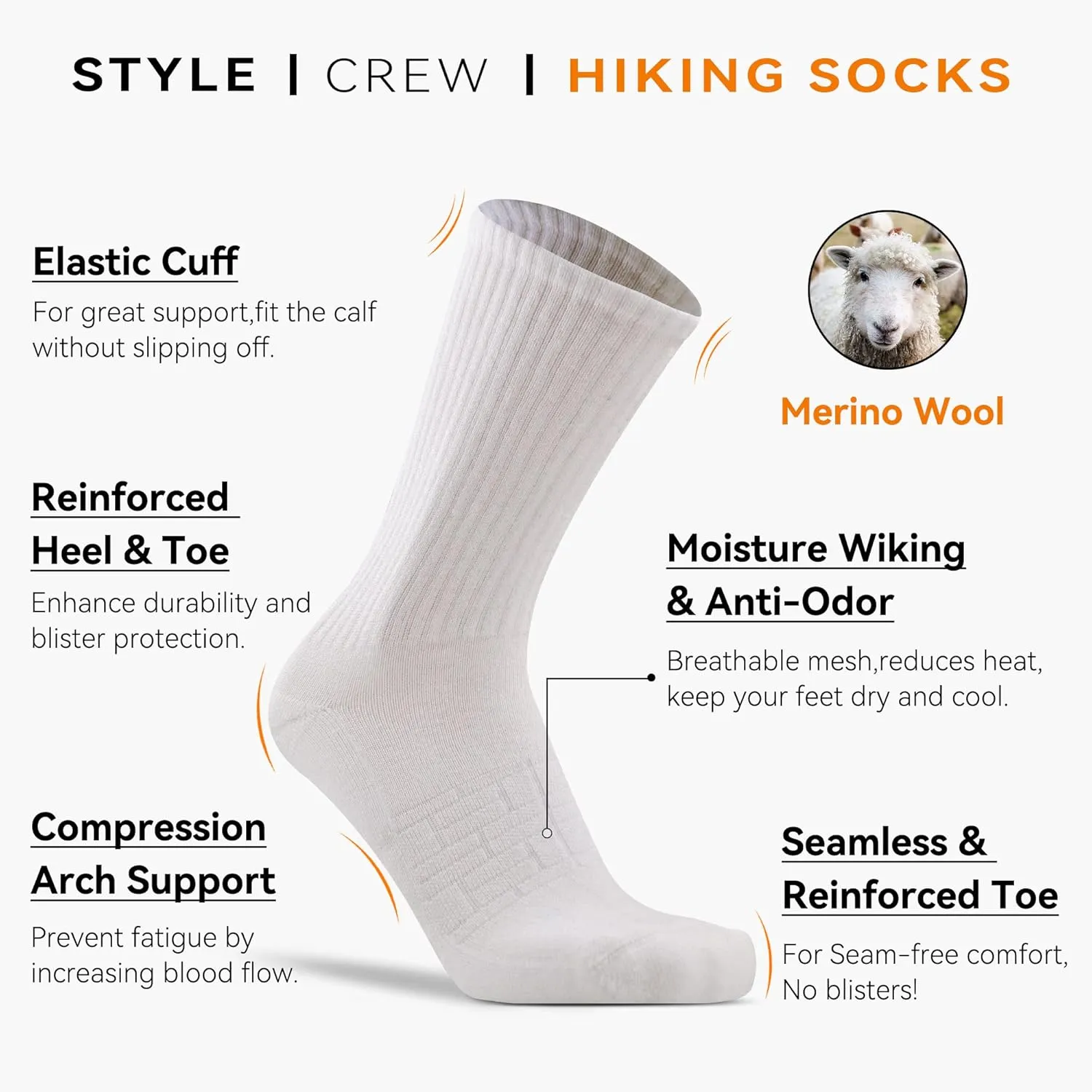JSPA 4 Pack Men's Merino Wool Hiking Sport Socks Women's Crew Warm Thick Cushioned Outdoor Athletic Socks for Walking Running