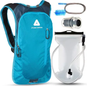 JTRYBE Hydration Pack for Running, Biking with 2L Bladder. Awesome Water Backpack for Hiking. Bonus Bite Valve and Brush. Great Running Hydration Pack for Women & Men. Kids Water Backpack