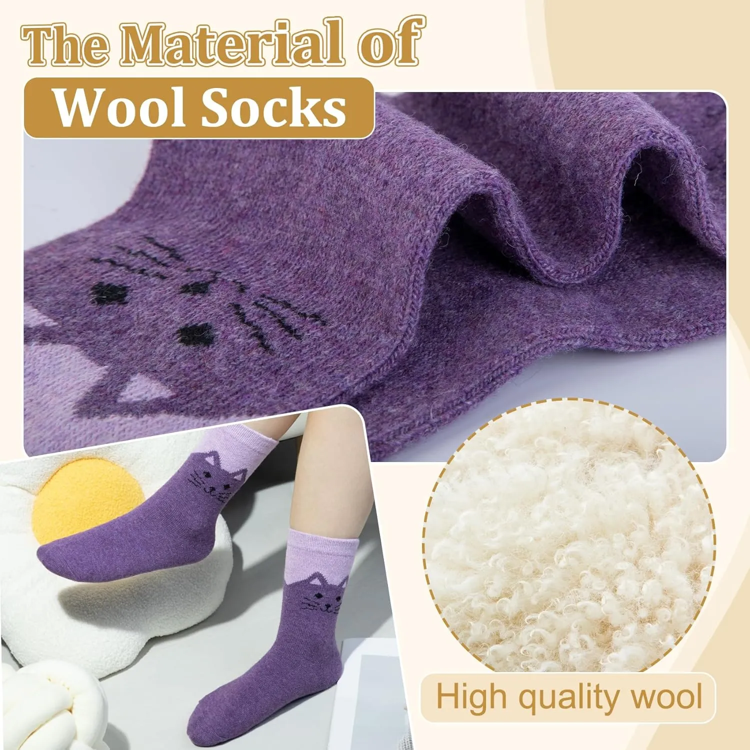 Justay 5 Pairs Womens Wool Socks Thick Warm Winter Socks Casual Cozy Socks Vintage Knit Crew Socks Gift for Women