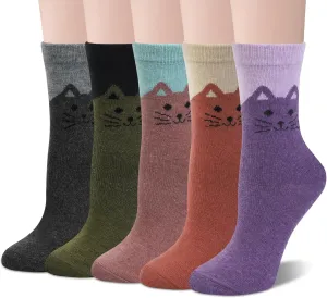 Justay 5 Pairs Womens Wool Socks Thick Warm Winter Socks Casual Cozy Socks Vintage Knit Crew Socks Gift for Women
