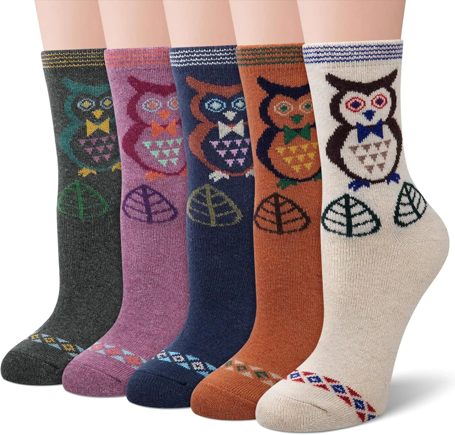 Justay 5 Pairs Womens Wool Socks Thick Warm Winter Socks Casual Cozy Socks Vintage Knit Crew Socks Gift for Women