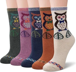 Justay 5 Pairs Womens Wool Socks Thick Warm Winter Socks Casual Cozy Socks Vintage Knit Crew Socks Gift for Women