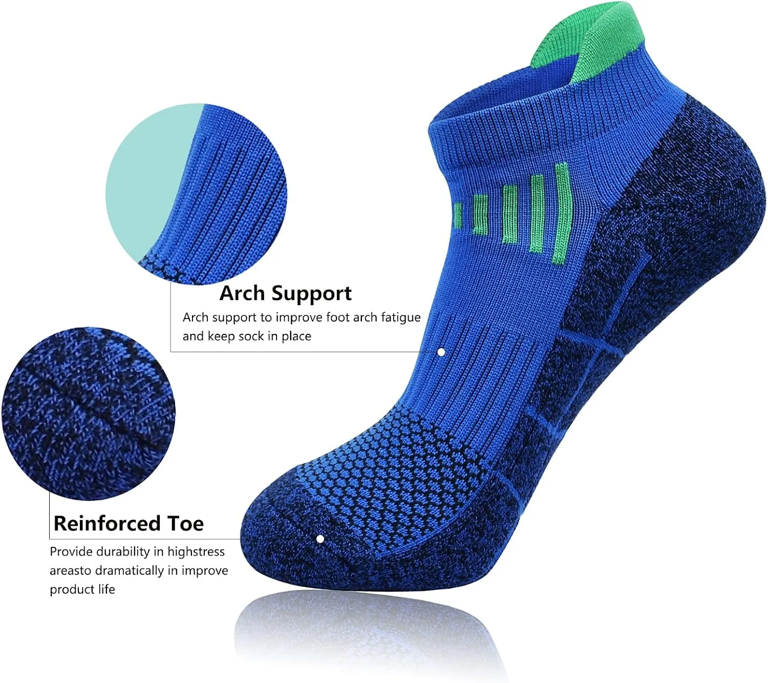 J.WMEET Mens Low Cut Ankle Athletic Socks Cotton Mesh Cushioned Running Ventilation Sports Tab Socks 6Pack