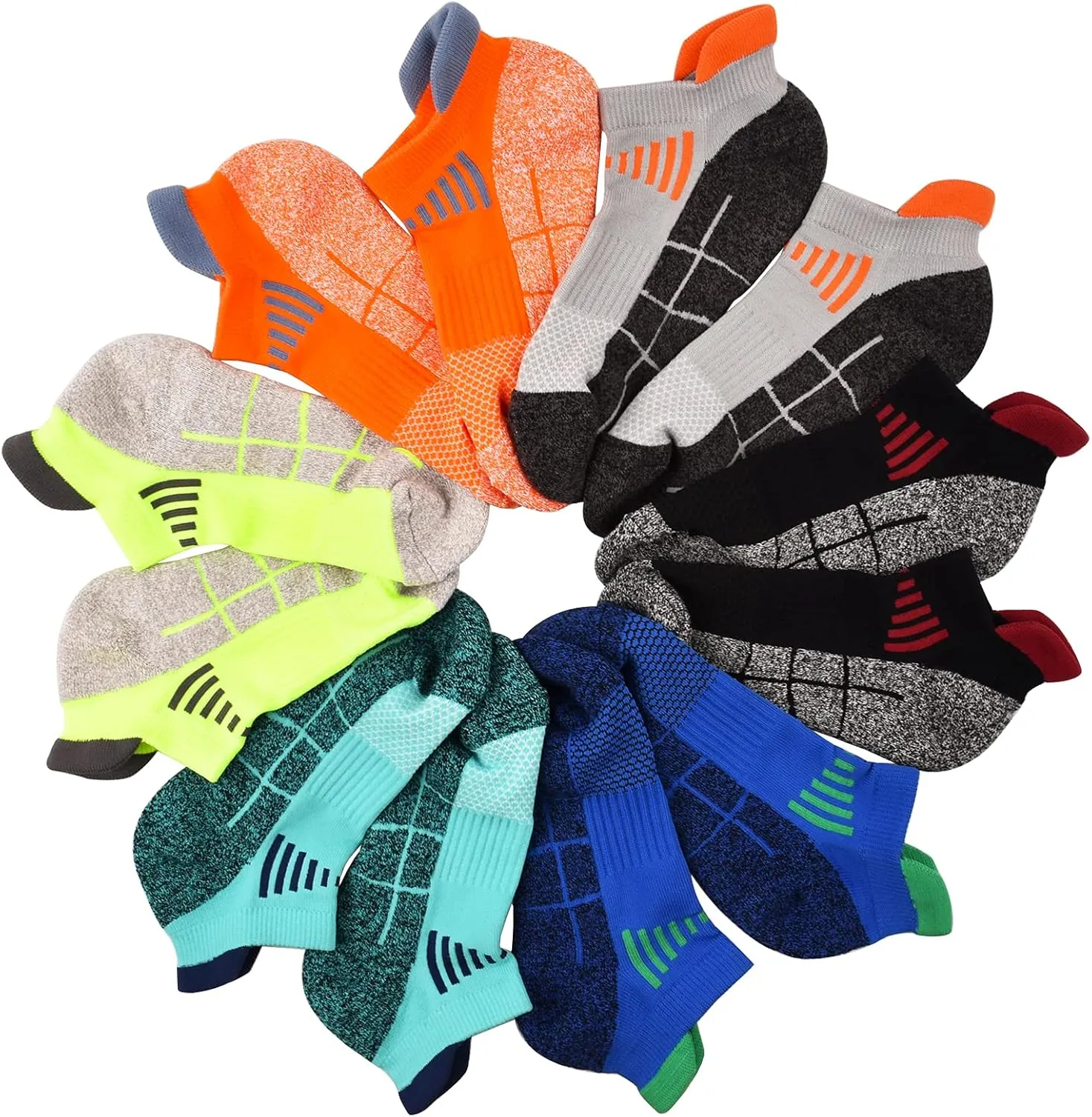 J.WMEET Mens Low Cut Ankle Athletic Socks Cotton Mesh Cushioned Running Ventilation Sports Tab Socks 6Pack