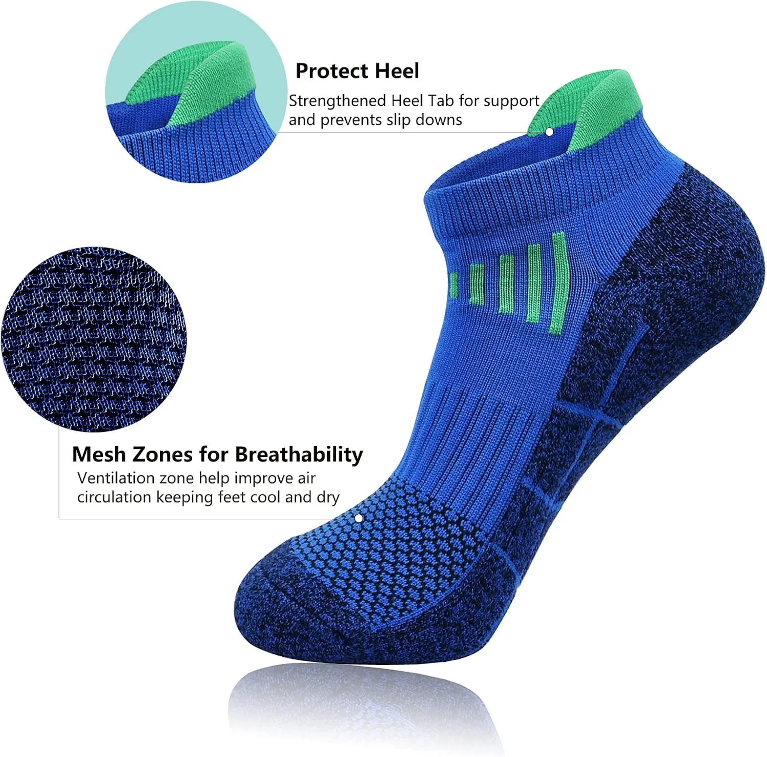 J.WMEET Mens Low Cut Ankle Athletic Socks Cotton Mesh Cushioned Running Ventilation Sports Tab Socks 6Pack