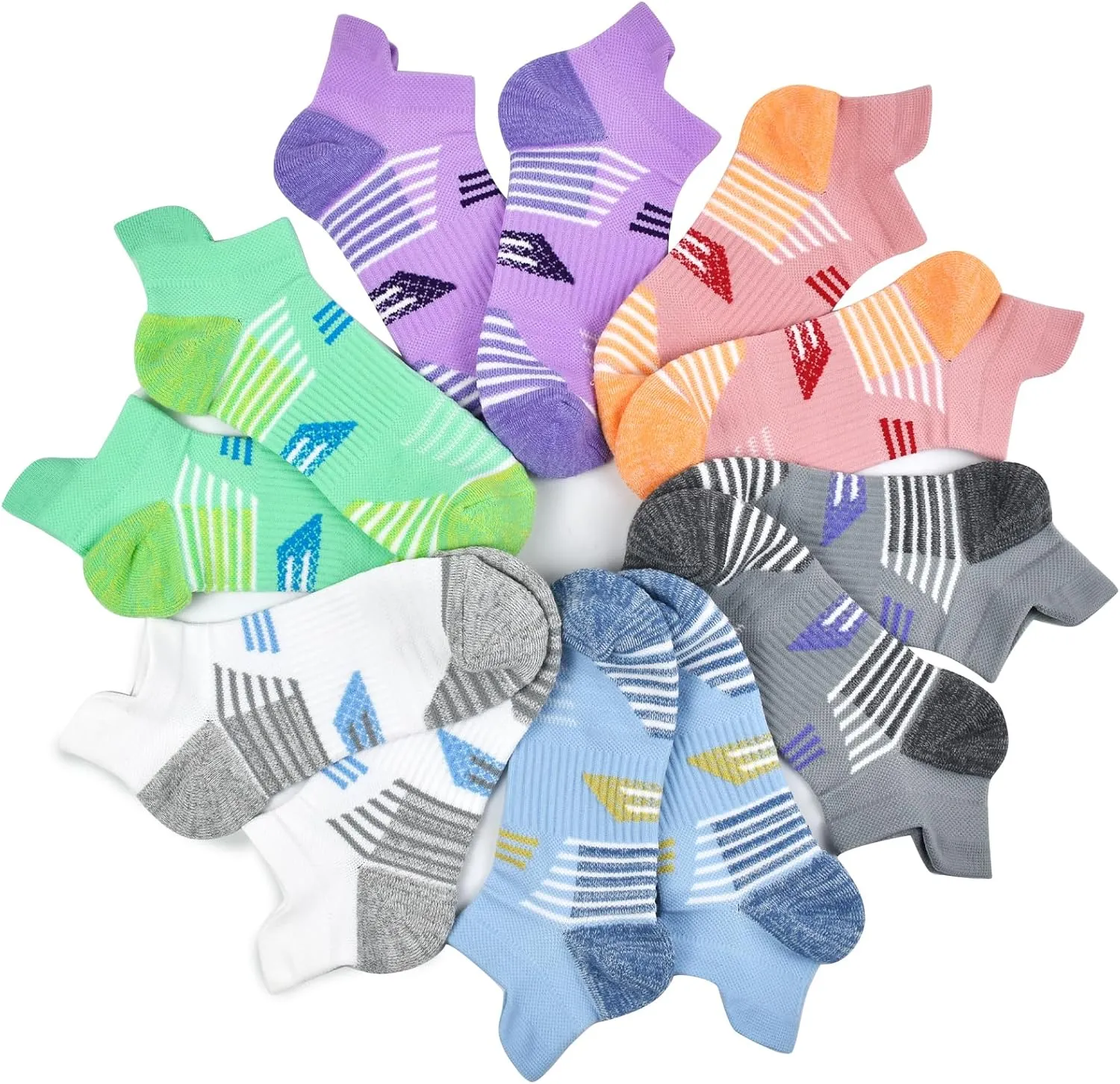 J.WMEET Womens Ankle Socks Athletic Cushioned Breathable Performance Sport Tab Cotton Quarter Women's Running Socks 6 Pack