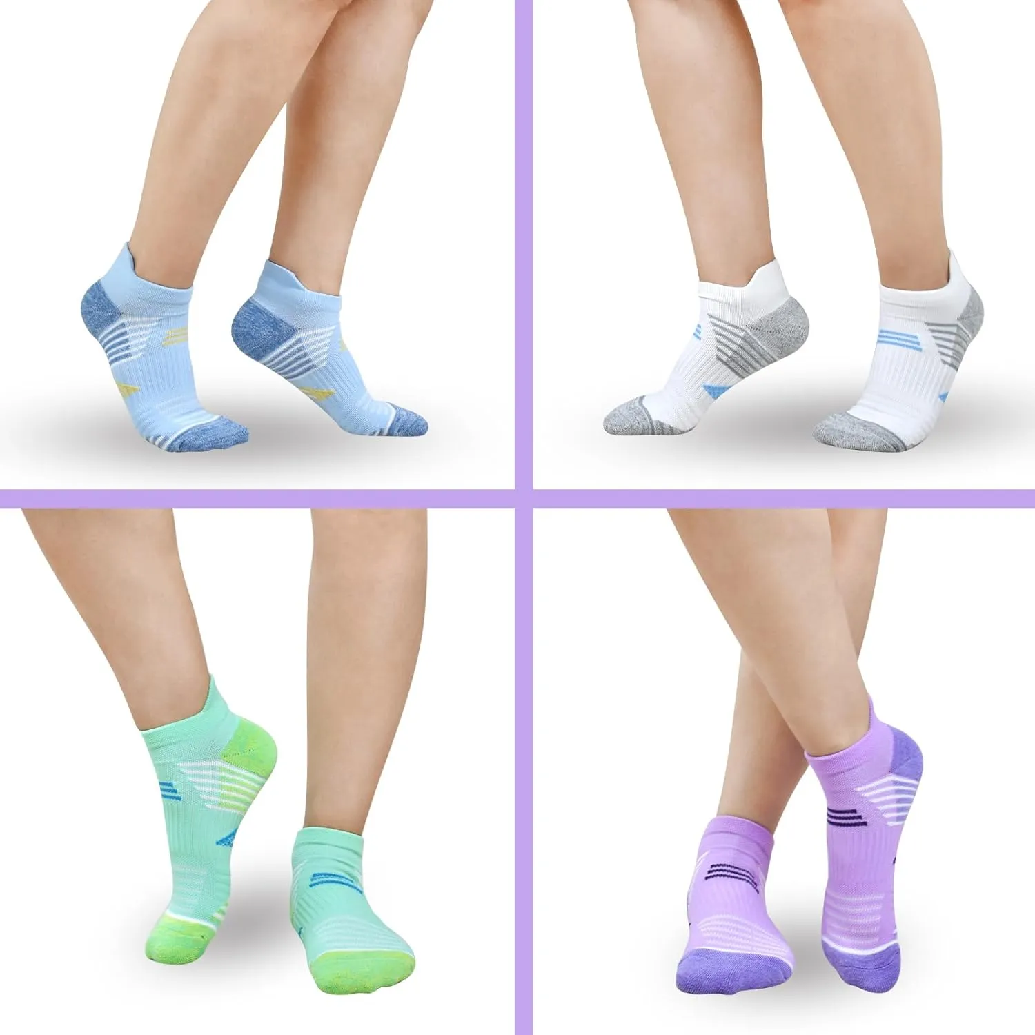 J.WMEET Womens Ankle Socks Athletic Cushioned Breathable Performance Sport Tab Cotton Quarter Women's Running Socks 6 Pack
