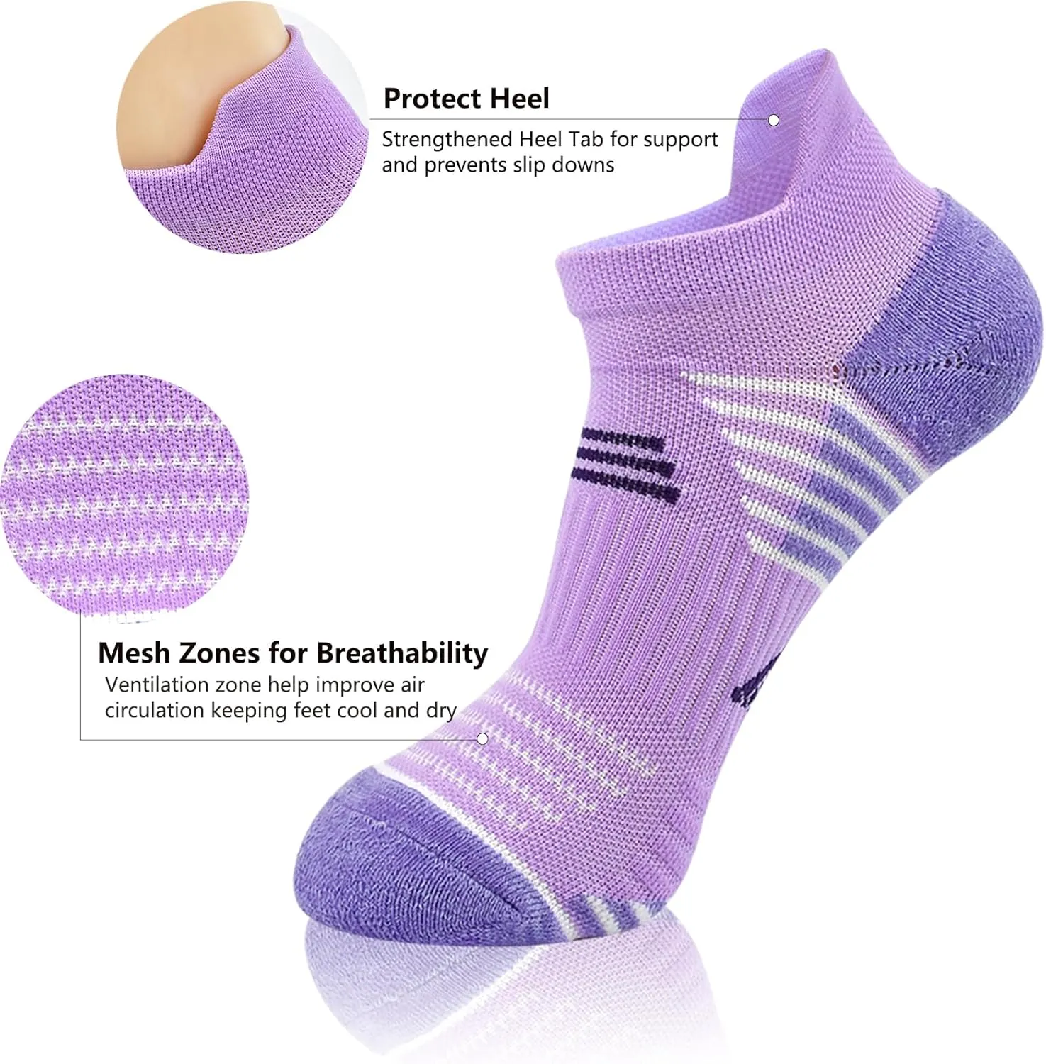 J.WMEET Womens Ankle Socks Athletic Cushioned Breathable Performance Sport Tab Cotton Quarter Women's Running Socks 6 Pack