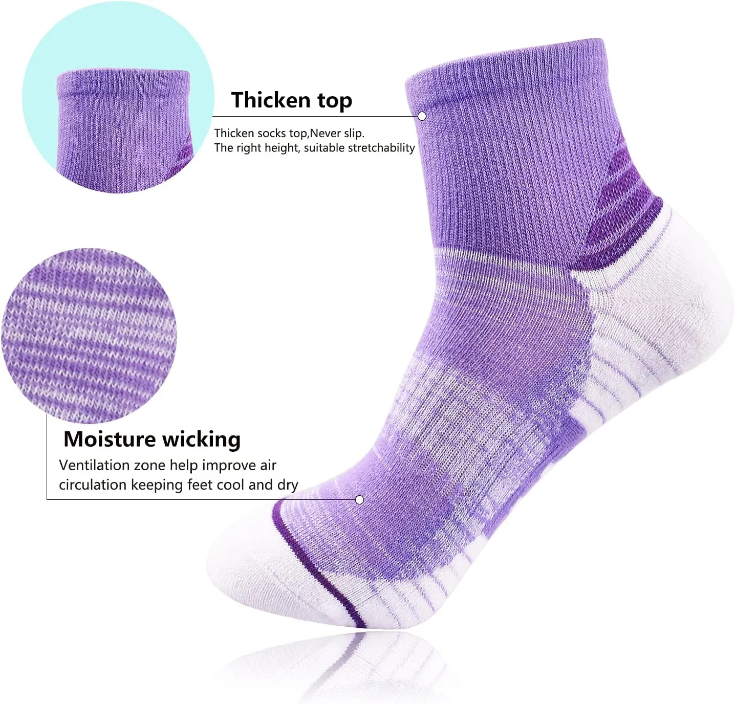 J.WMEET Women's Athletic Ankle Socks Quarter Cushioned Running Socks Hiking Performance Sport Cotton Socks 6 Pack