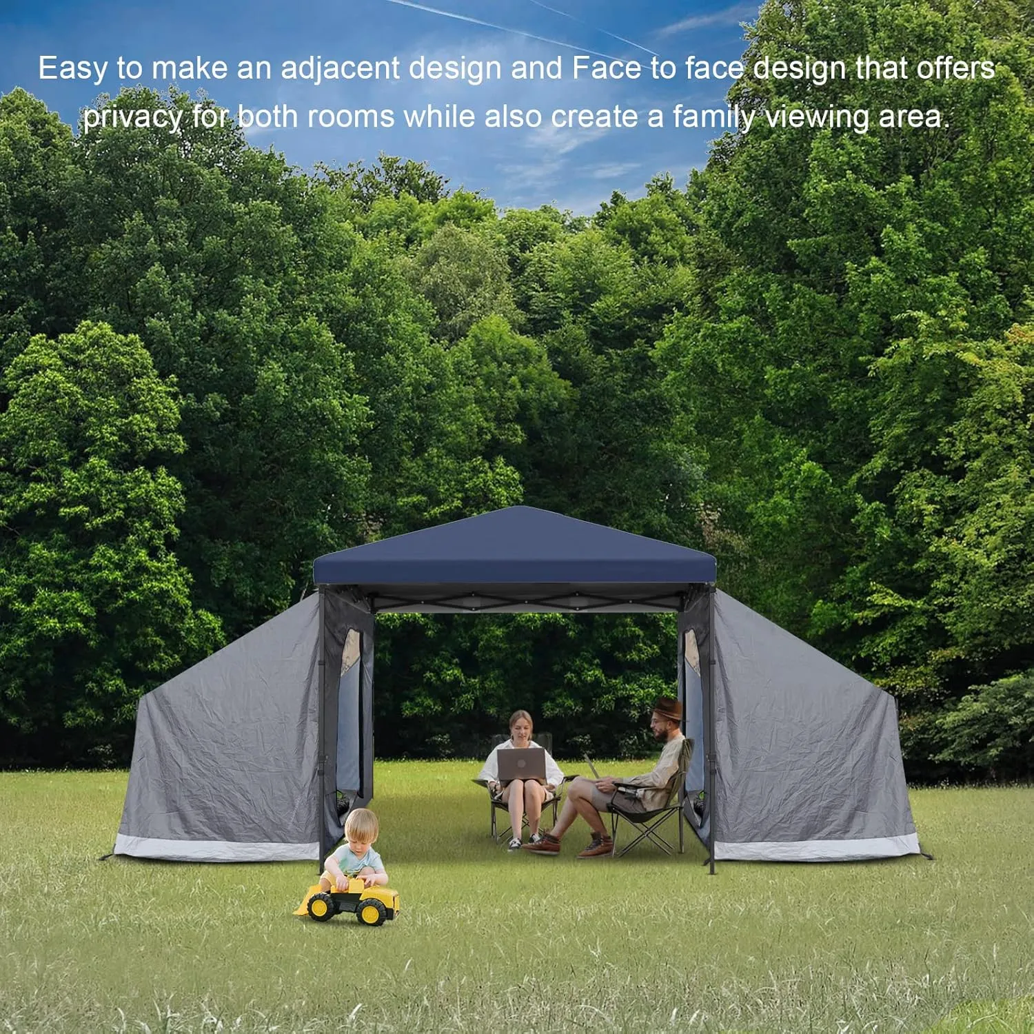 KAMPKEEPER Side Tent,Camping Tent for 10' x 10' Pop Up Canopy, Easy Set Up Gazebo,Compatible with 10' Wide Canopy Tents（Grey）