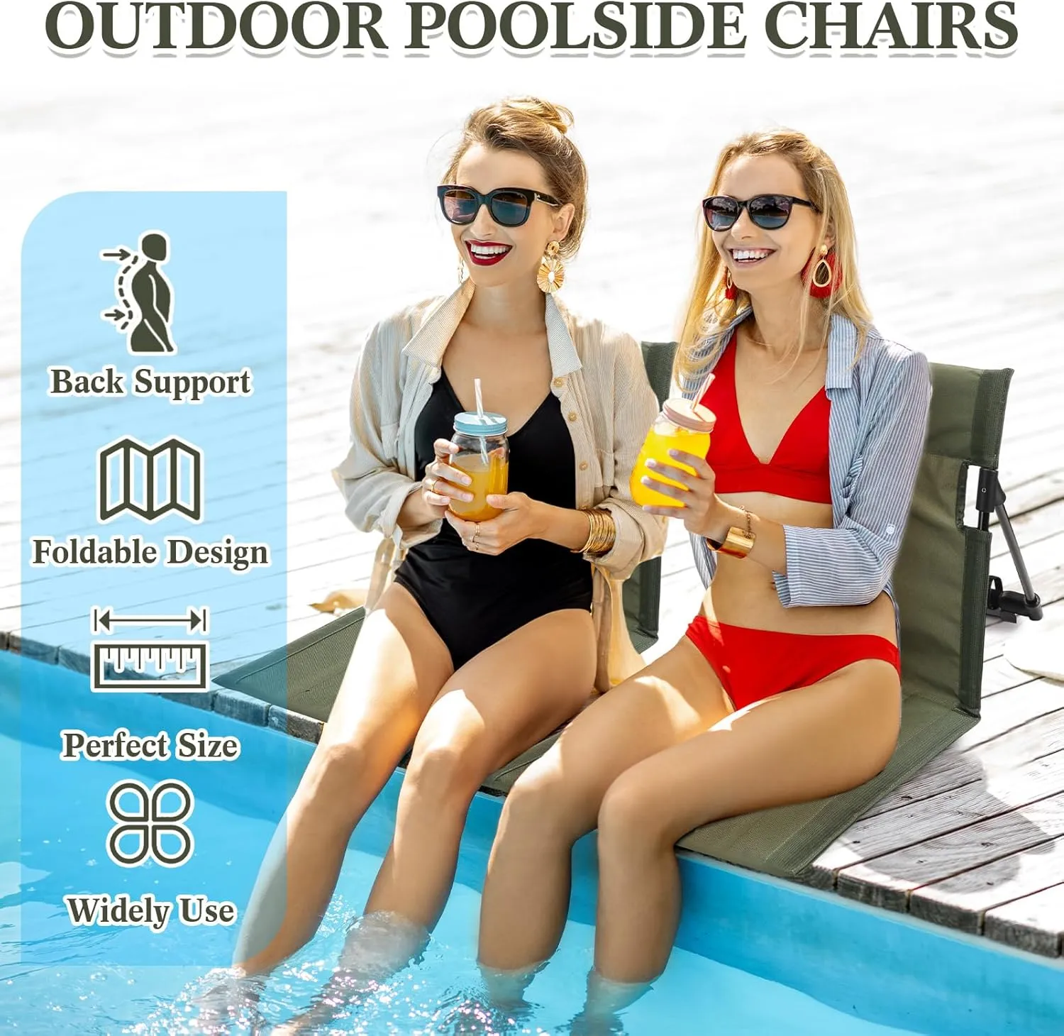 Karenhi 4 Pcs Foldable Pool Chairs Portable Poolside Chairs for Edge of Pool Provides Back Support with Carry Bag Foldable Seat for Poolside Beach Camping Picnic Lawn(Green)