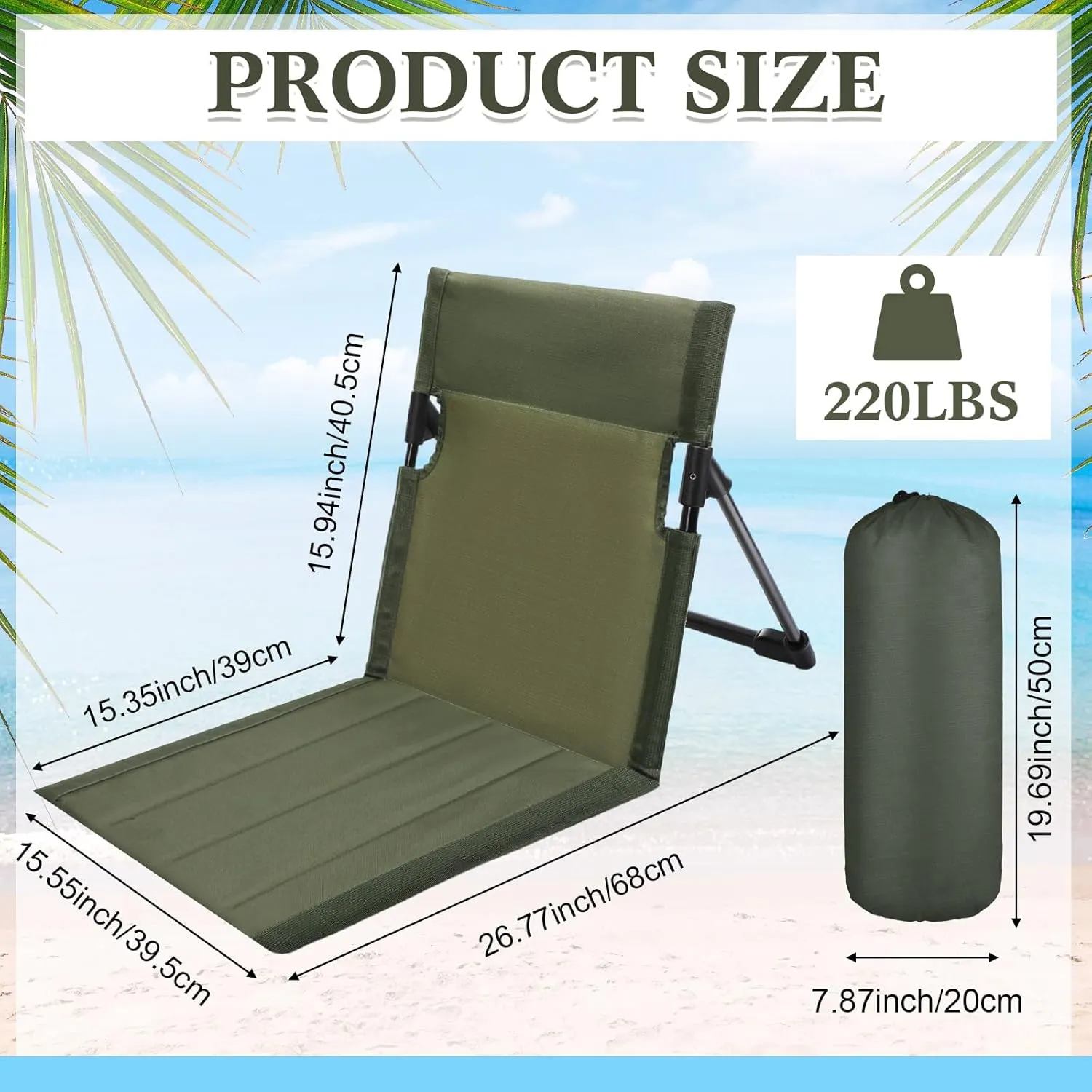 Karenhi 4 Pcs Foldable Pool Chairs Portable Poolside Chairs for Edge of Pool Provides Back Support with Carry Bag Foldable Seat for Poolside Beach Camping Picnic Lawn(Green)