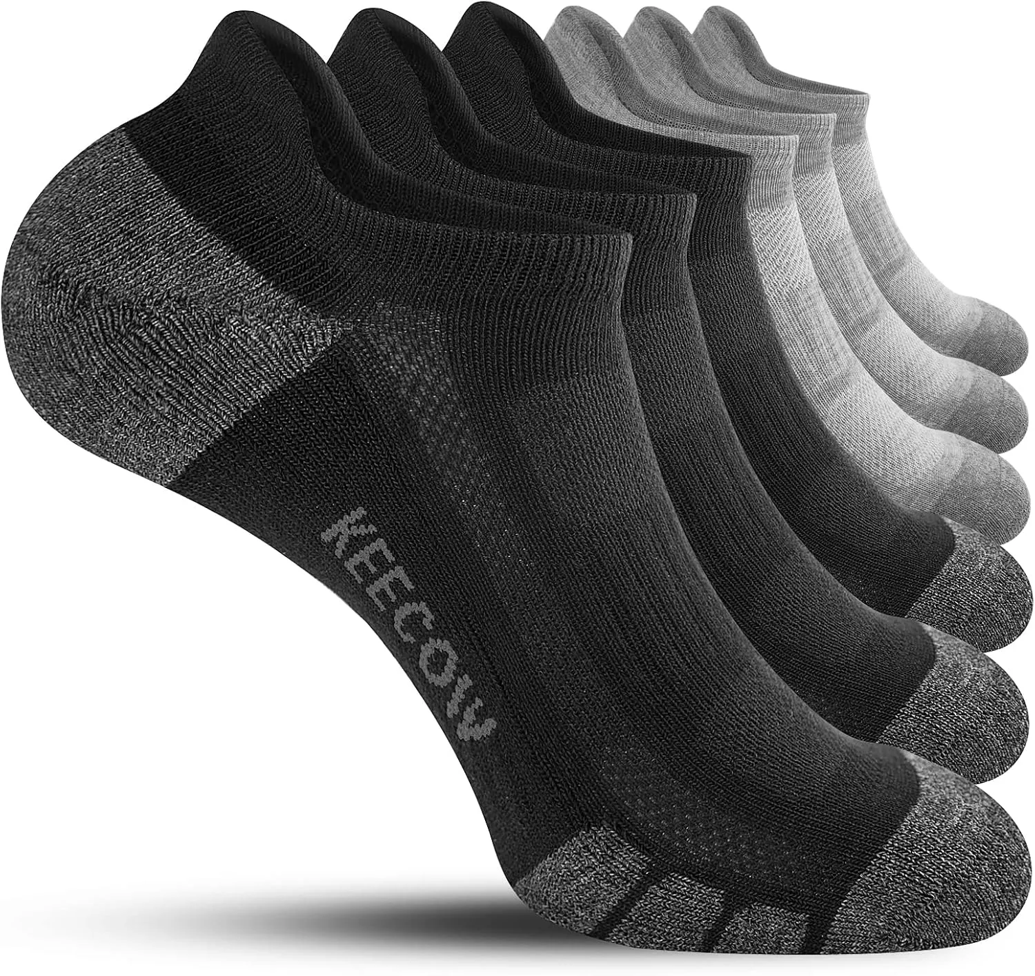 KEECOW Ankle Athletic Running Cushioned Socks for Men & Women No Show Low Cut Sports Cotton Tab Socks 6 Pairs
