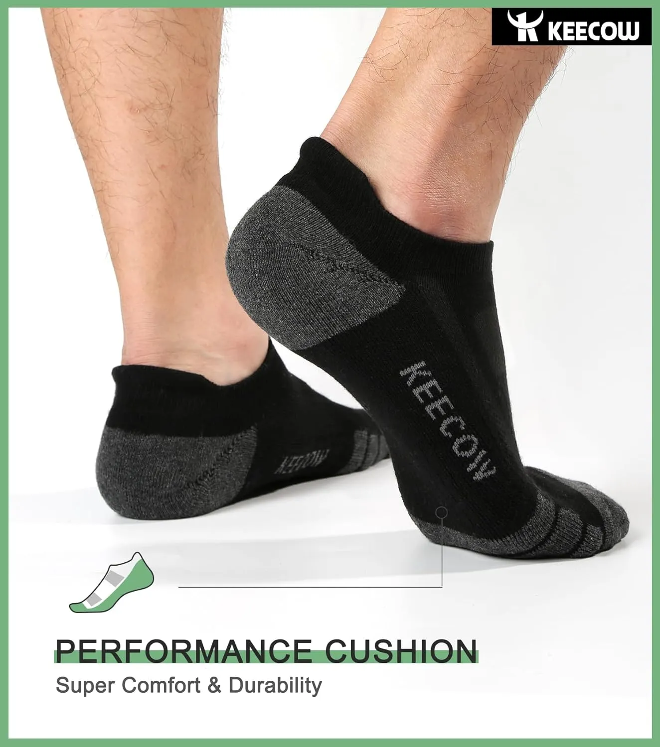 KEECOW Ankle Athletic Running Cushioned Socks for Men & Women No Show Low Cut Sports Cotton Tab Socks 6 Pairs