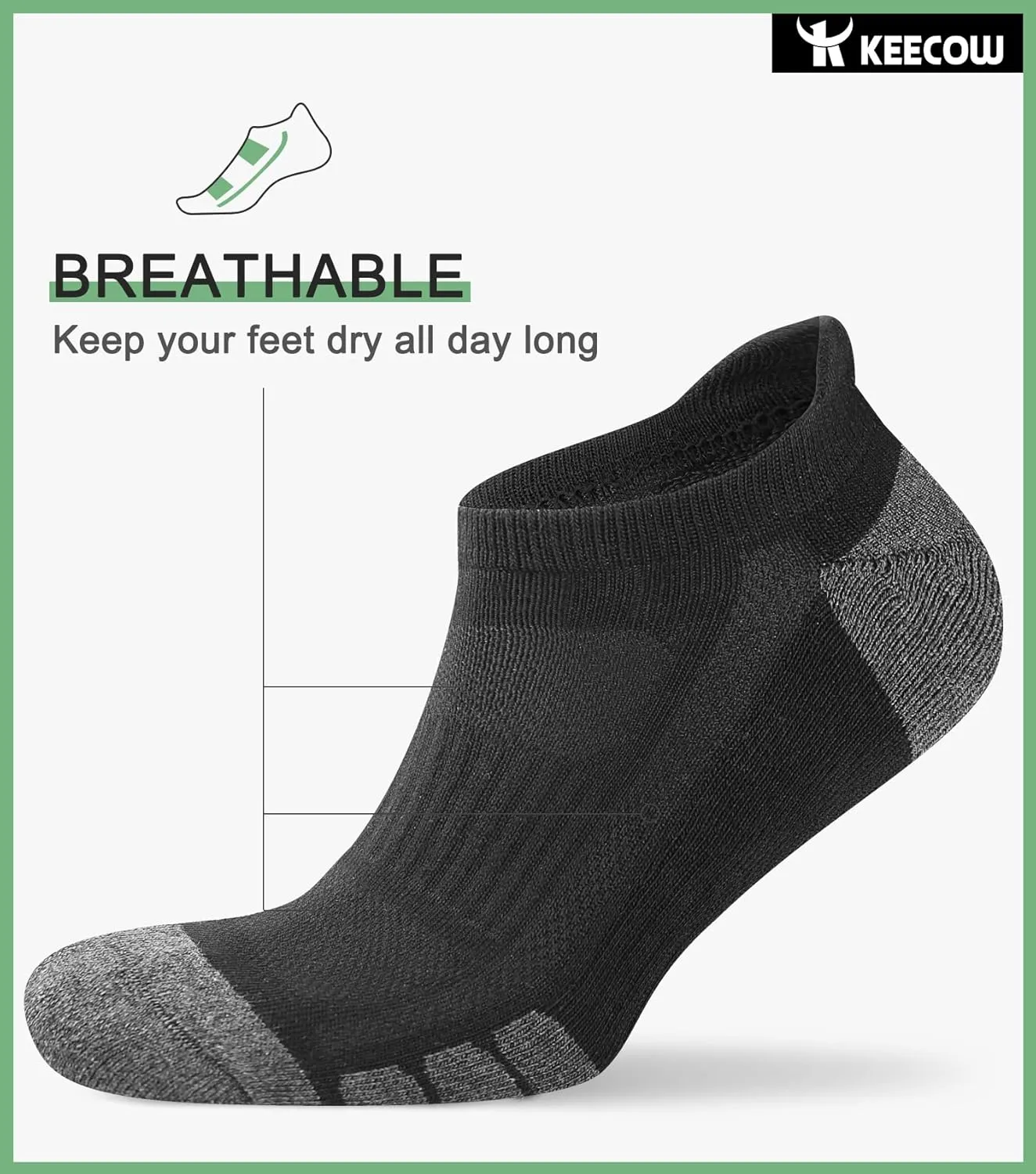KEECOW Ankle Athletic Running Cushioned Socks for Men & Women No Show Low Cut Sports Cotton Tab Socks 6 Pairs